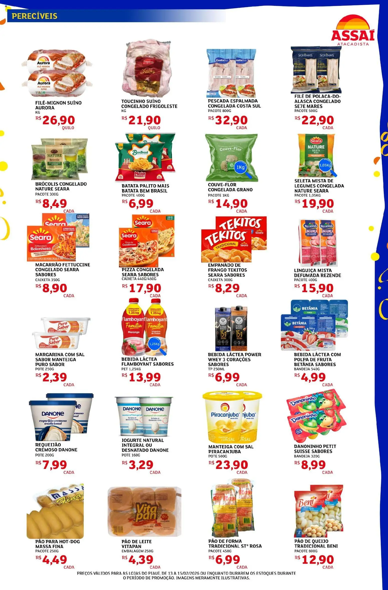 Assaí Atacadista Folheto - válido de 13.02.2026 | Página: 3 | Produtos: Linguiça, Iogurte, Pão, Requeijão