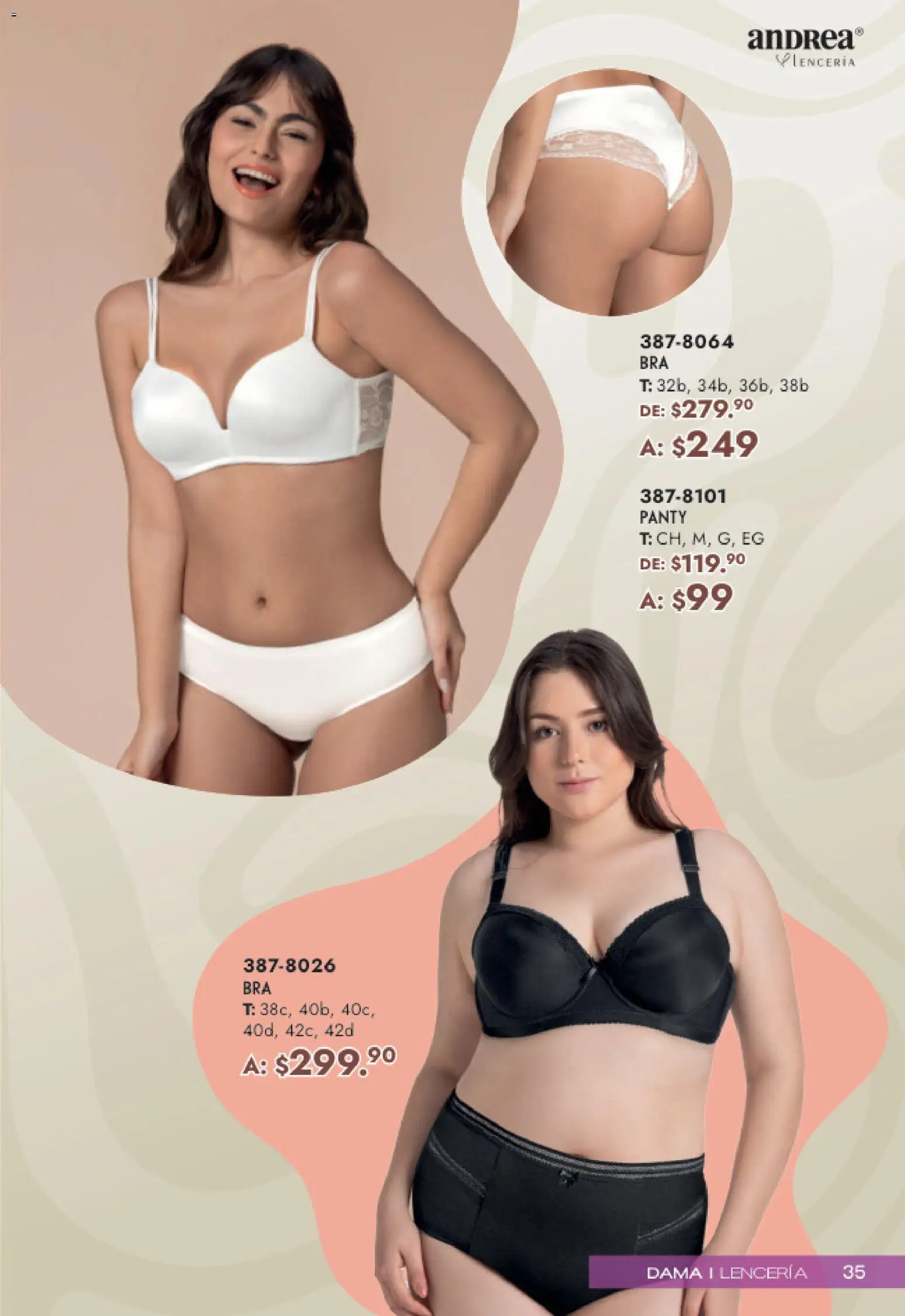 Nuevas ofertas de Andrea válidas en toda la República Mexicana desde el 19.04.2026. ¡Encuentra las mejores ofertas en Andrea catálogo Mamá y Peques! | Página: 35 | Productos: Lenceria