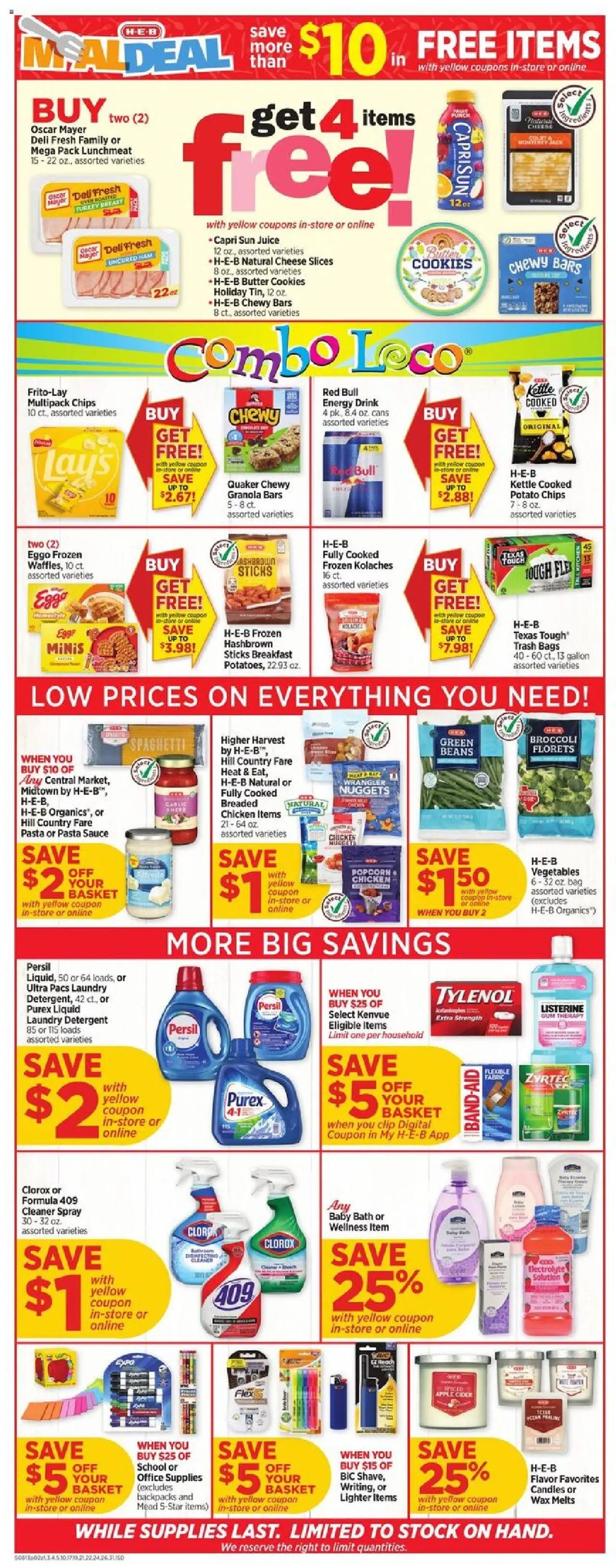 H-E-B Weekly Ad - valid from 13.08.2025 | Page: 2 | Products: Butter, Cheese, Detergent, Vegetables