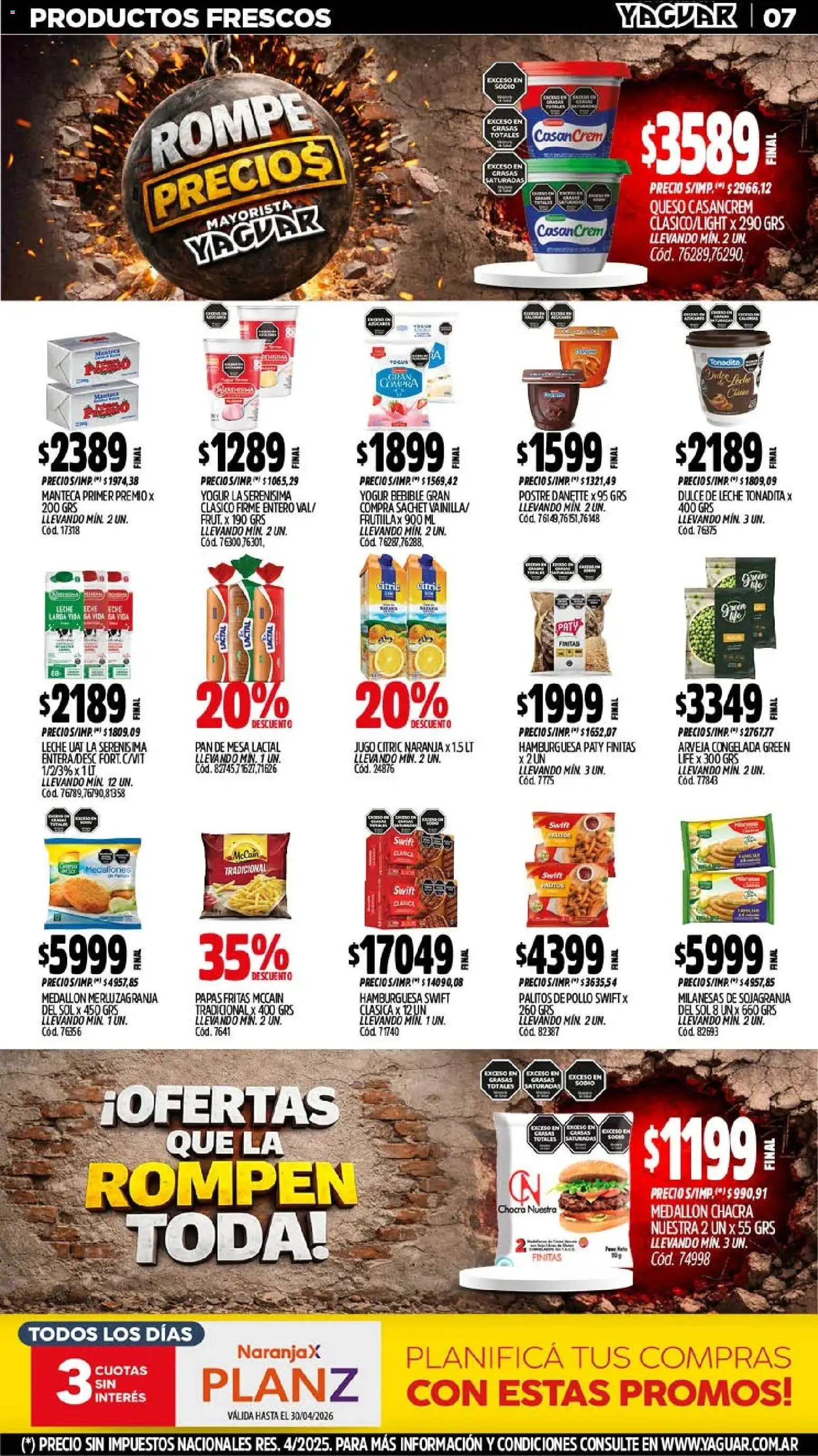 Yaguar - Oferta Semanal Trelew │ válido desde el 20.04.2026 | Página: 8 | Productos: Mesa, Pollo, Queso, Papas fritas