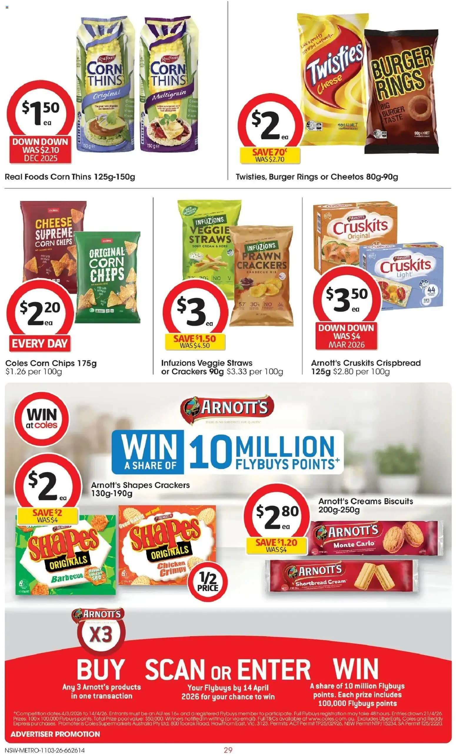 Coles catalogue - valid from 11.03.2026 | Page: 29 | Products: Crackers, Chicken, Chips, Curly
