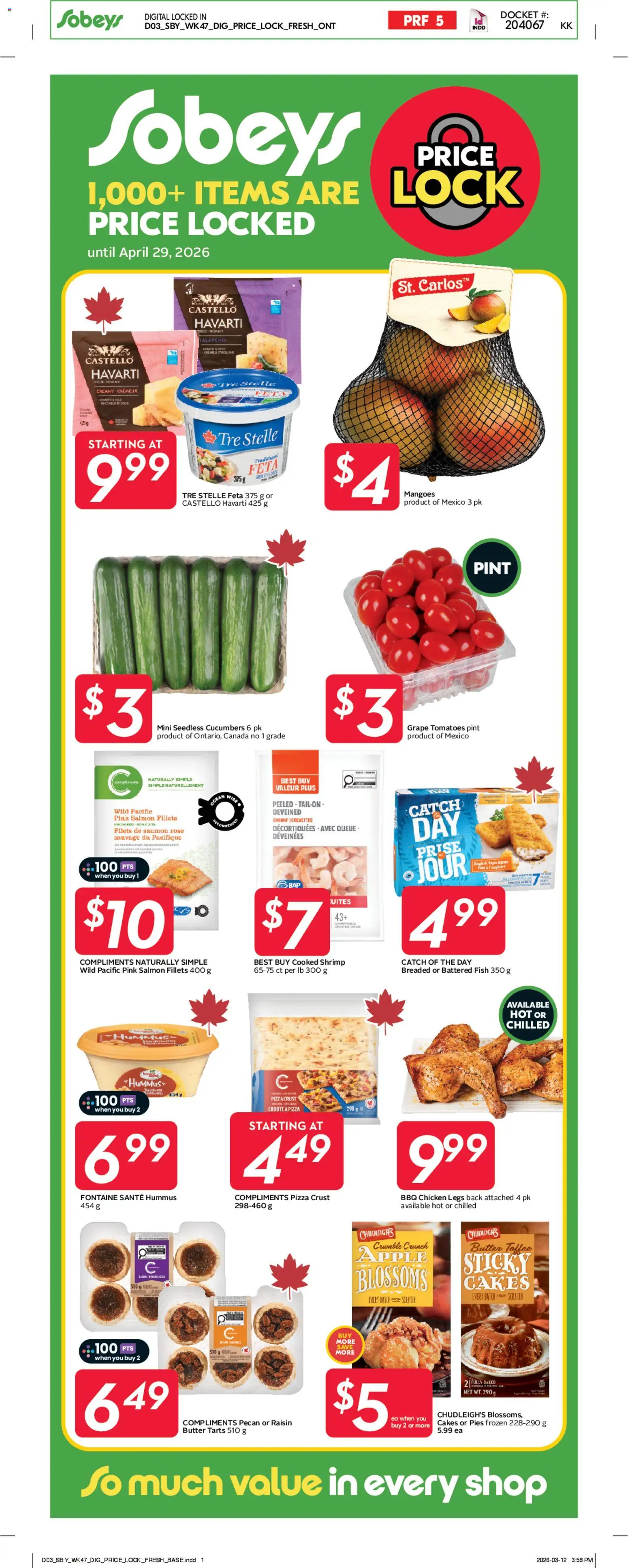 Sobeys flyer valid from 19.03.2026 | Page: 16 | Products: Cucumbers, Butter, Chicken, Tomatoes