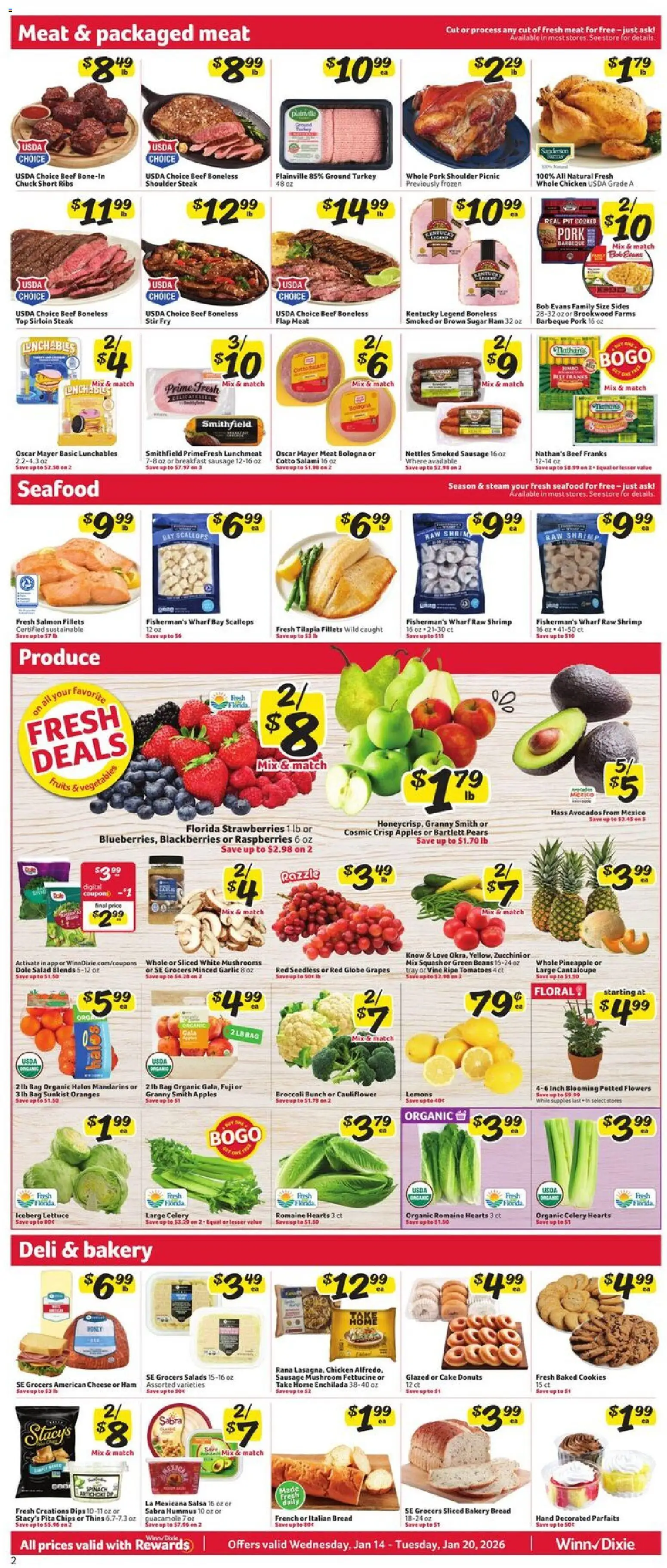 Winn Dixie Weekly Ad - valid from 14.01.2026 | Page: 2 | Products: Salami, Tomatoes, Sugar, Grapes