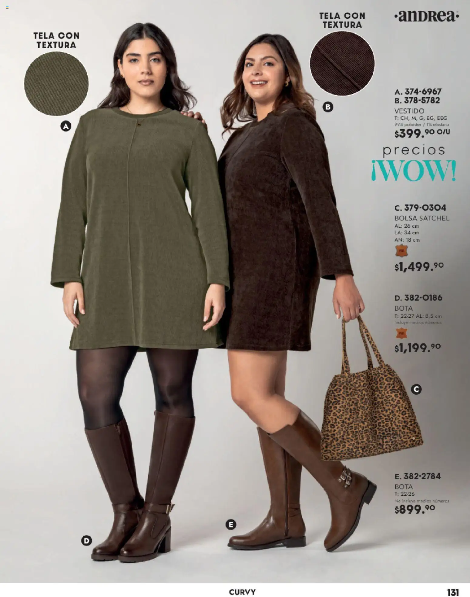 Nuevas ofertas de Andrea válidas en toda la República Mexicana desde el 26.11.2025. ¡Encuentra las mejores ofertas en Andrea catálogo Vestir! | Página: 131 | Productos: Bolsa, Vestido