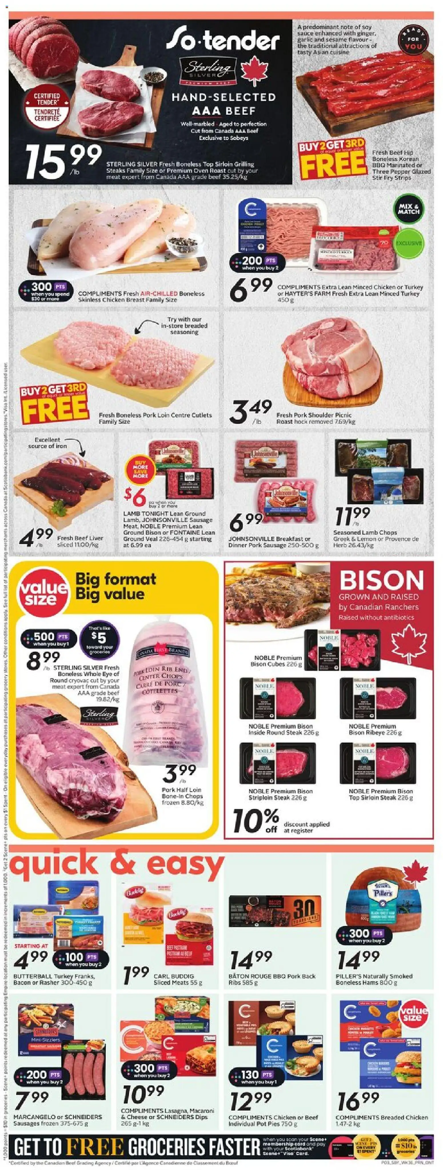 Sobeys flyer valid from 01.01.2026 | Page: 6 | Products: Beef, Iron, Cheese, Pork