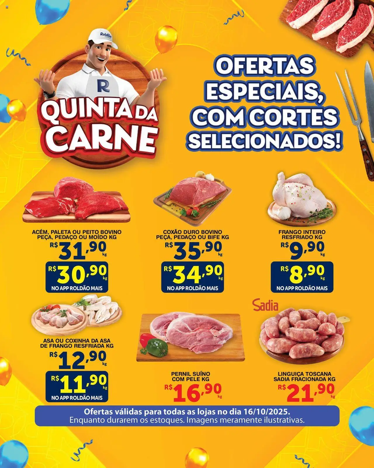 Roldão Folheto - válido de 16.10.2025 | Página: 1 | Produtos: Linguiça, Asa de frango, Pernil, Carne