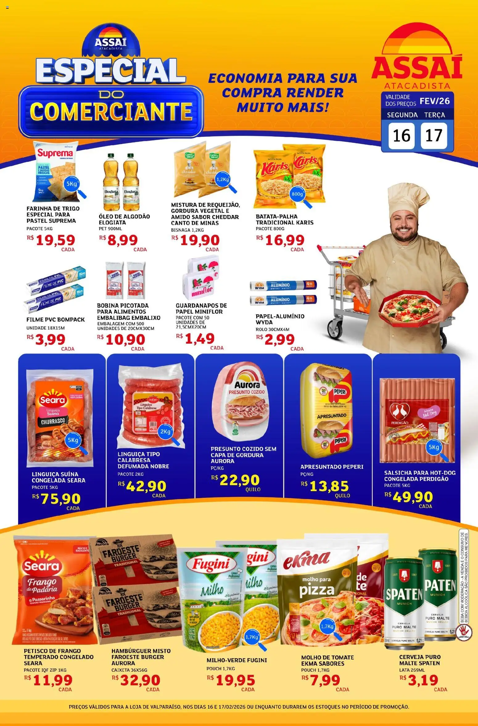 Assaí Atacadista Folheto - válido de 16.02.2026 | Página: 1 | Produtos: Molho de tomate, Óleo, Hambúrguer, Algodão