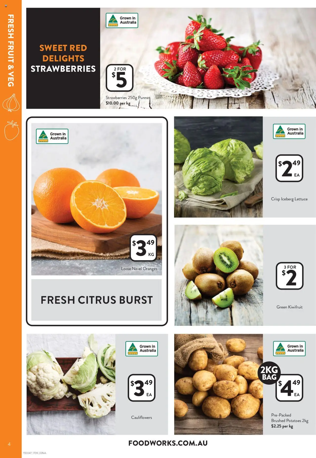 Foodworks catalogue - valid from 17.09.2025 | Page: 4 | Products: Lettuce, Oranges, Strawberries, Potatoes