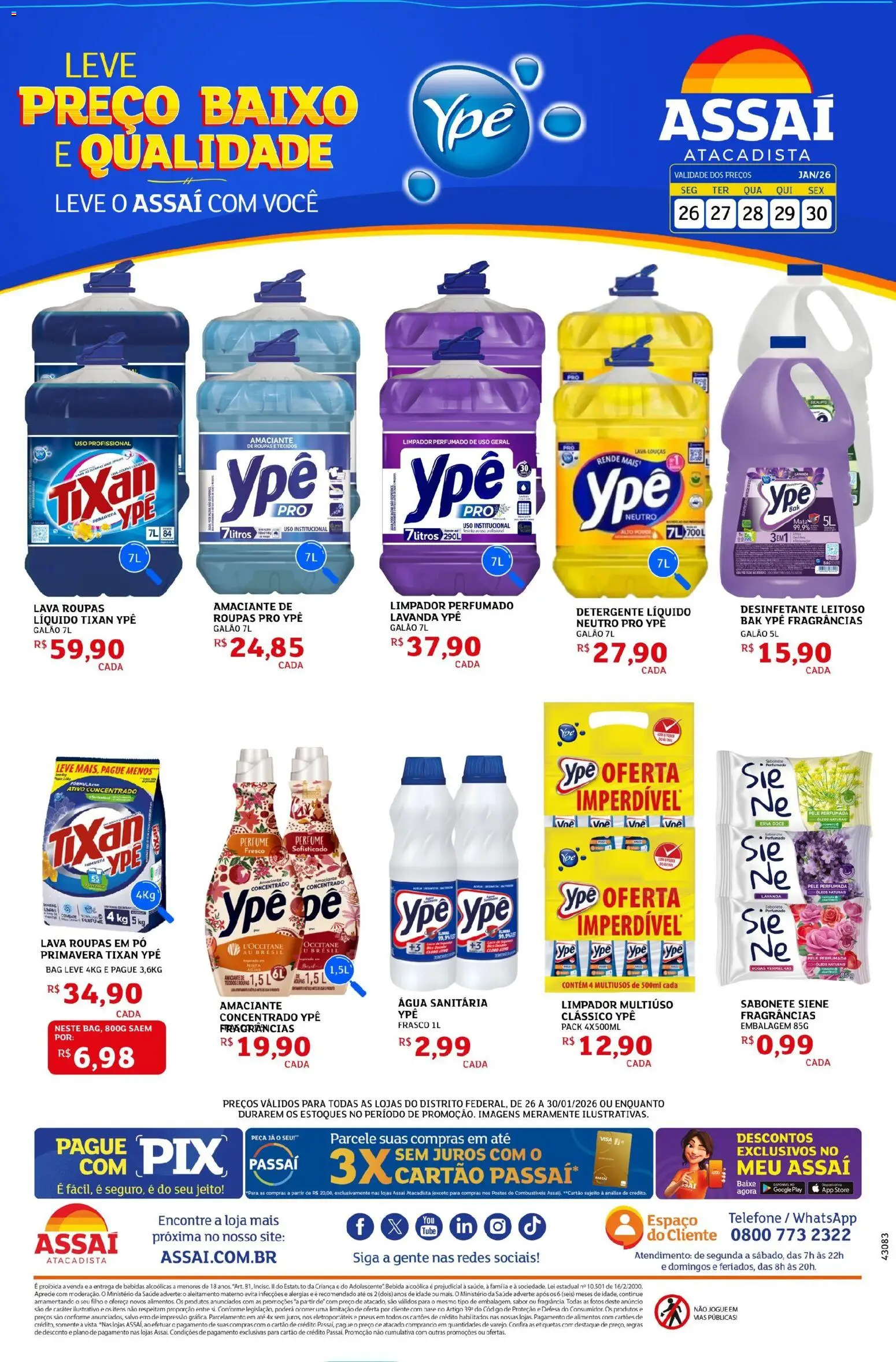 Assaí Atacadista Folheto - válido de 26.01.2026 | Página: 1 | Produtos: Pó, Limpador multiuso, Sabonete, Baixo