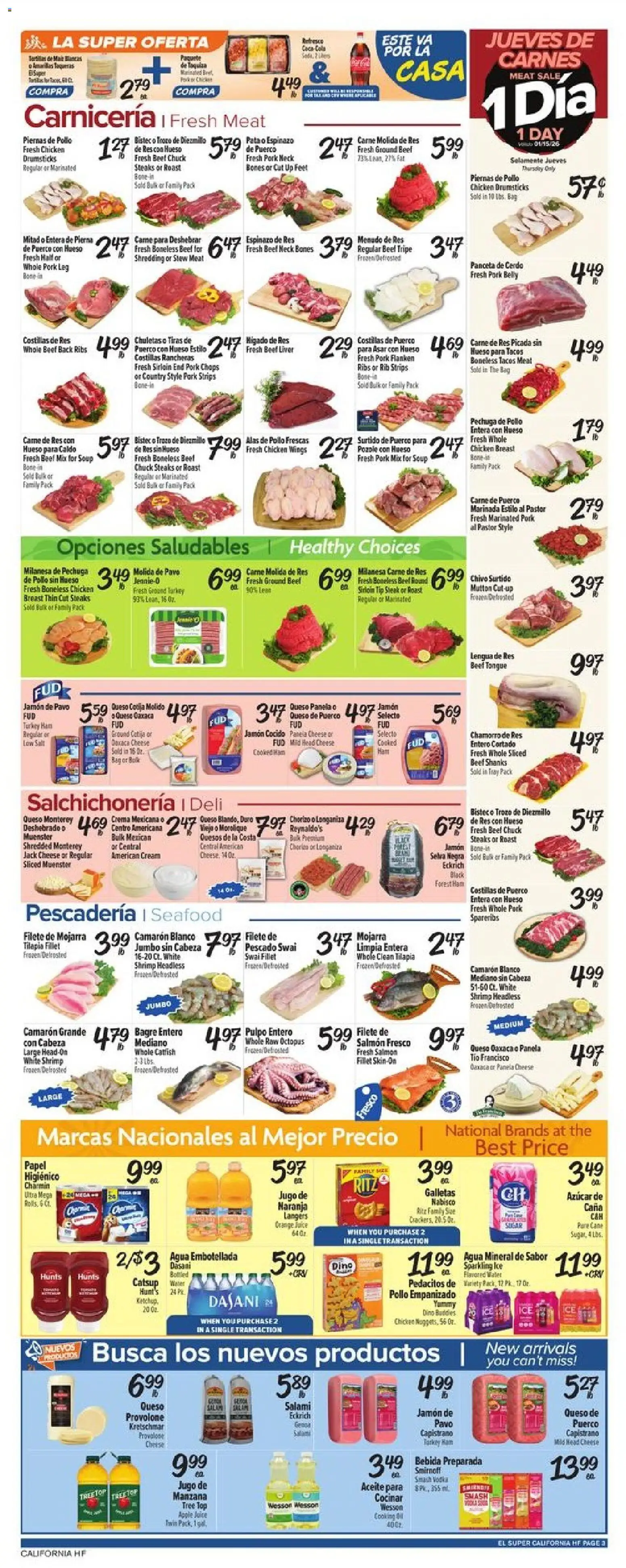 El Super Weekly Ad - valid from 14.01.2026 | Page: 3 | Products: Ham, Pork, Beef, Water