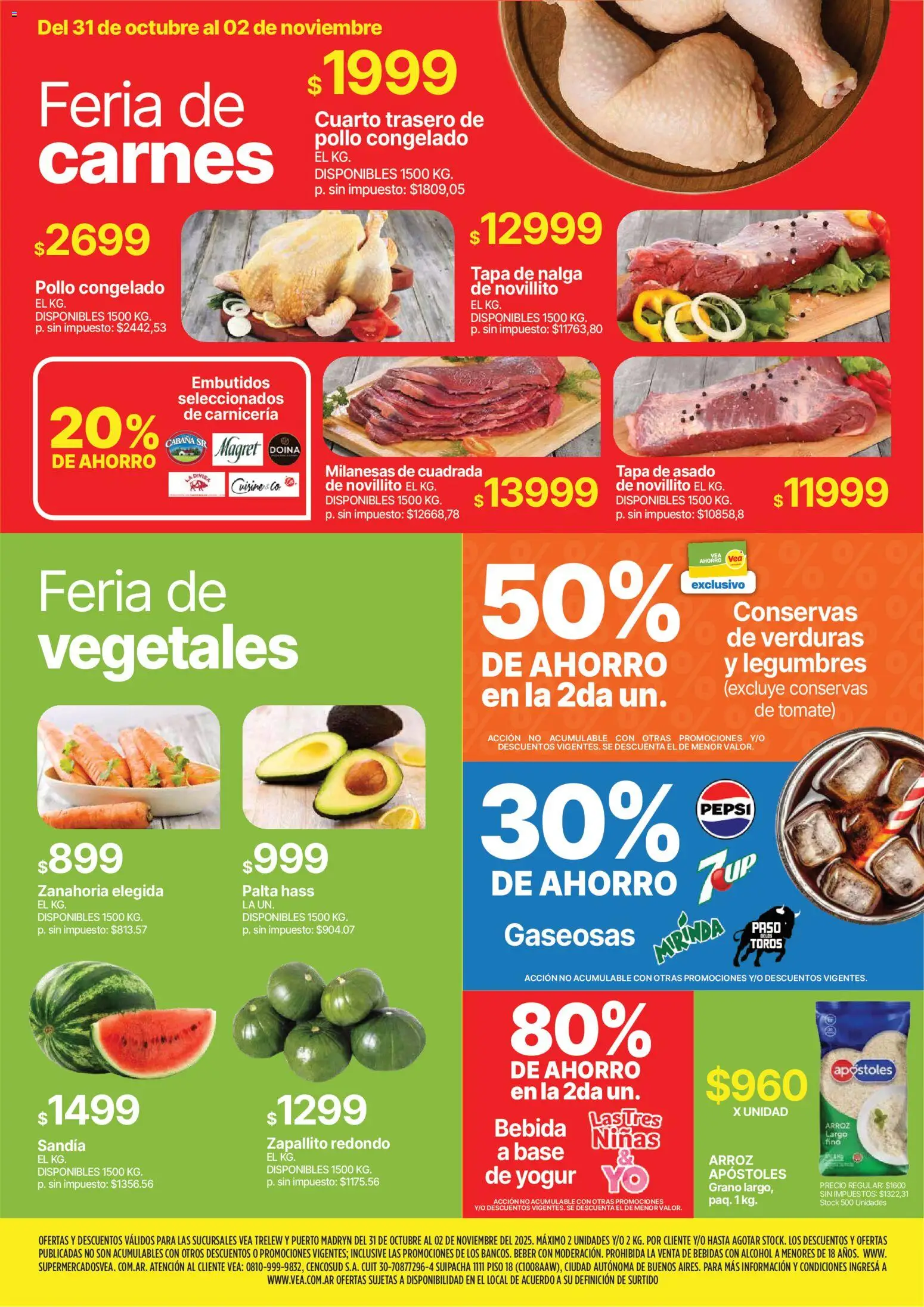 Vea - Ofertas fin de semana Chubut │ válido desde el 31.10.2025 | Página: 3 | Productos: Pollo, Tomate, Yogur, Arroz