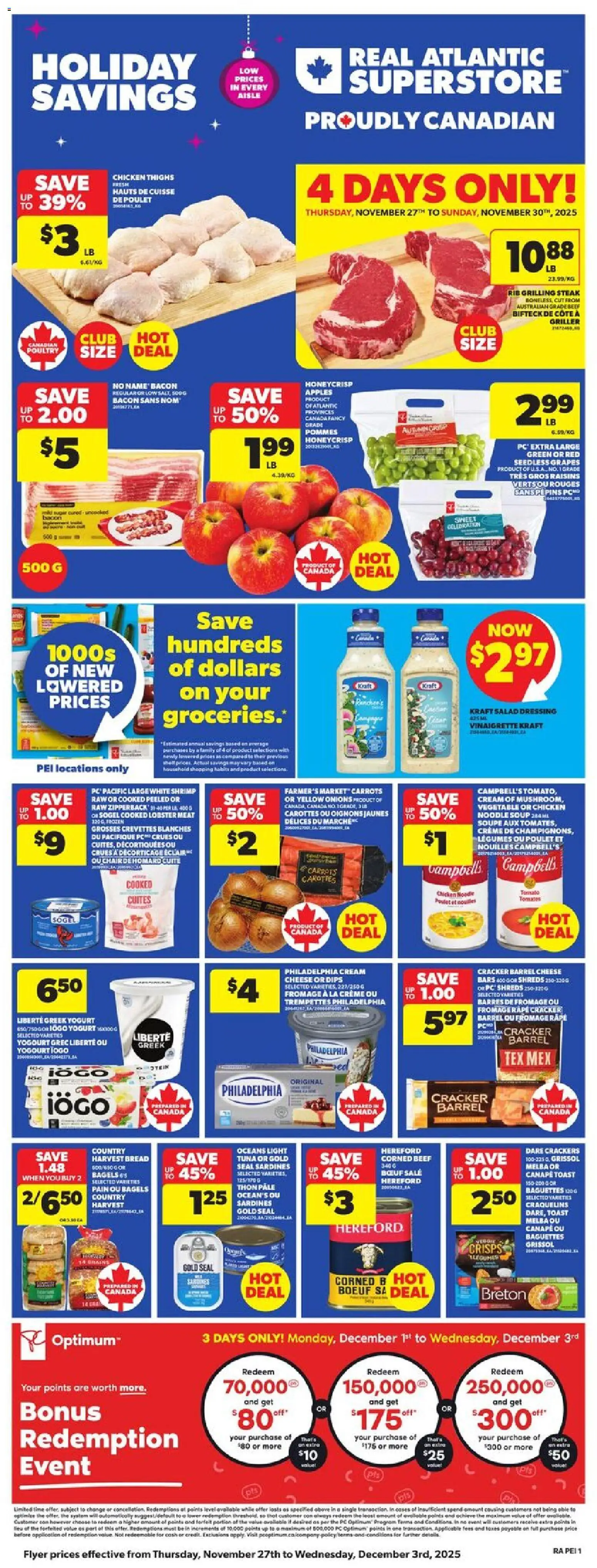 Atlantic Superstore flyer valid from 27.11.2025 | Page: 3 | Products: Beef, Salad, Chair, Chicken