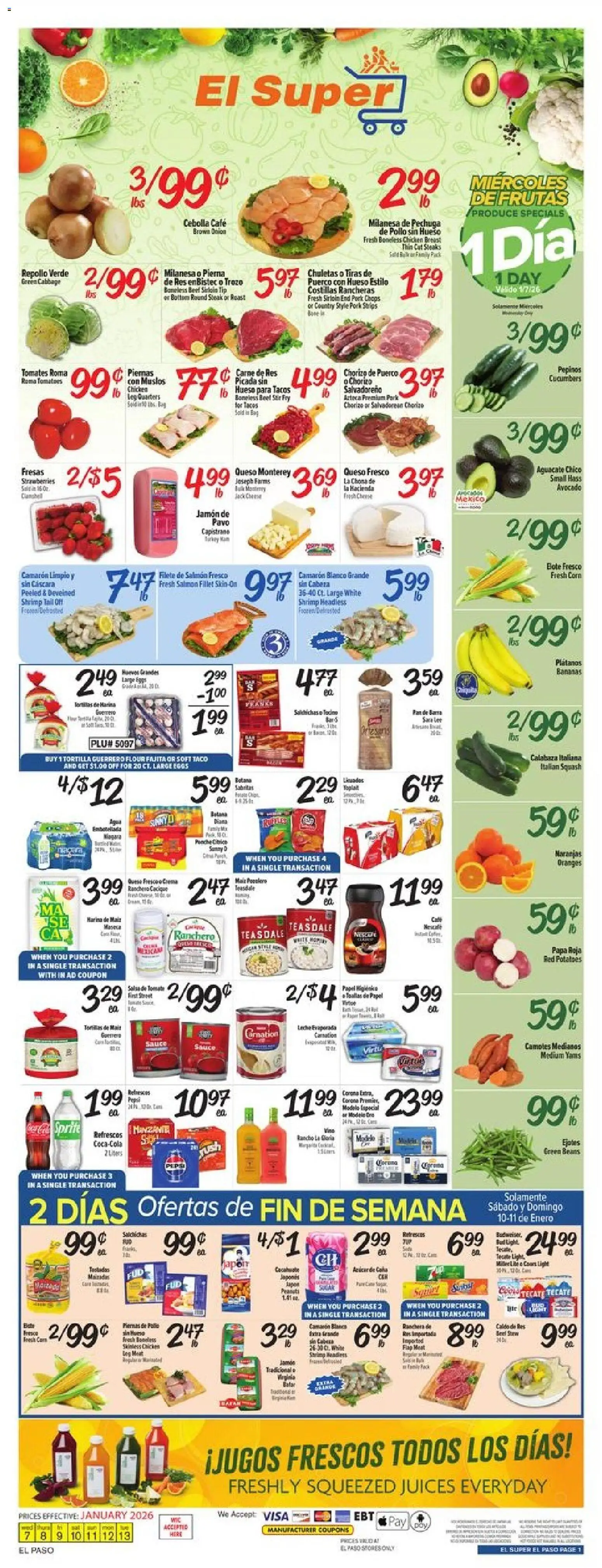 El Super Weekly Ad - TX - valid from 07.01.2026 | Page: 1 | Products: Pork, Beef, Sauce, Fan