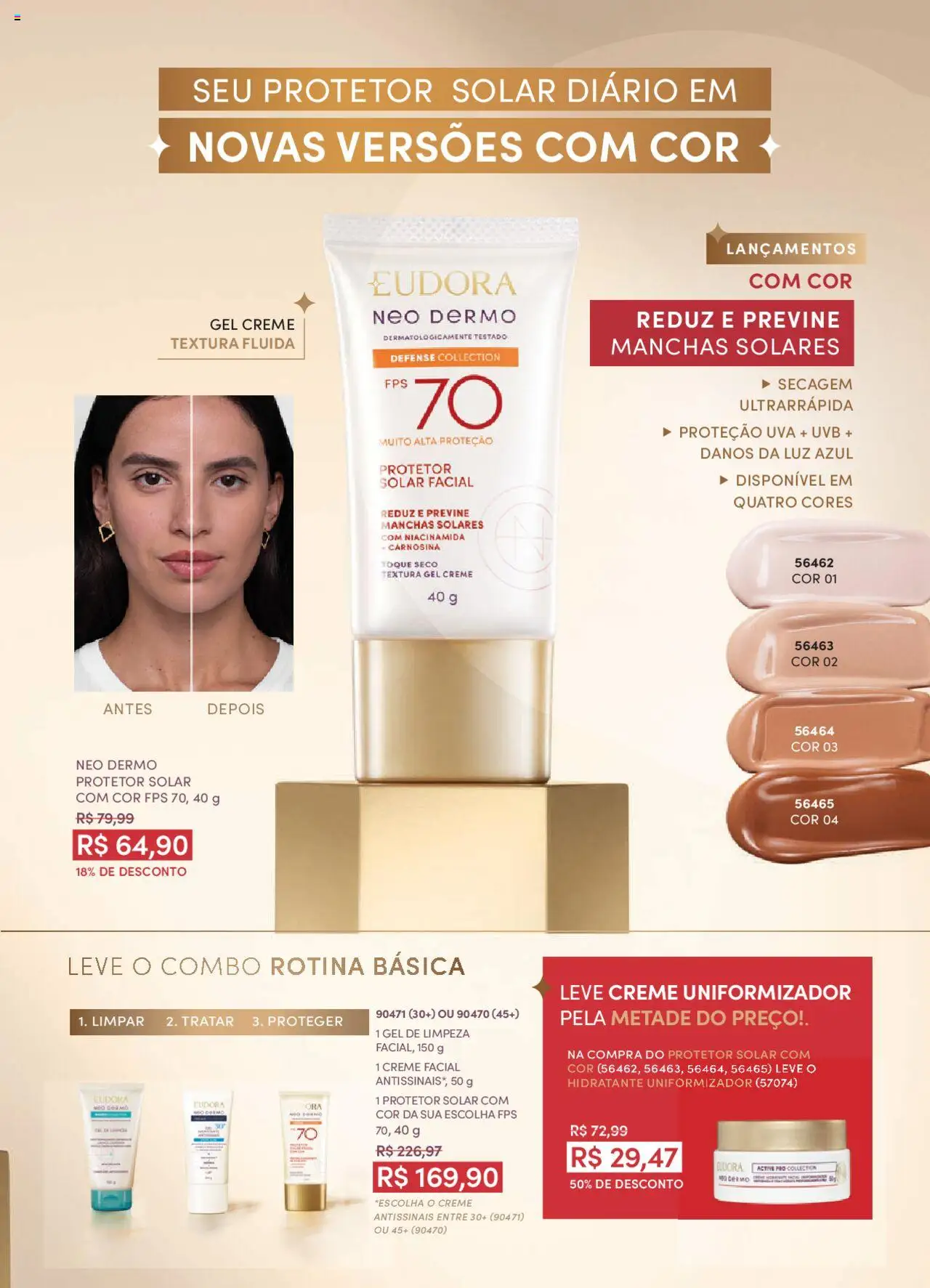 Eudora Folheto - válido de 07.10.2025 | Página: 105 | Produtos: Protetor solar, Gel de limpeza, Creme, Protetor solar facial