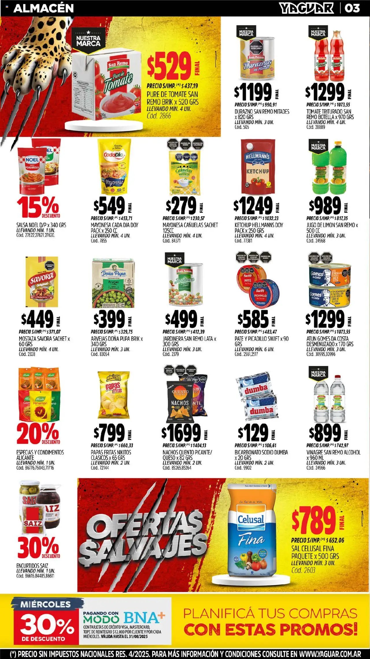 Yaguar - Salta │ válido desde el 04.08.2025 | Página: 3 | Productos: Aceite, Vinagre, Jugo, Papas fritas