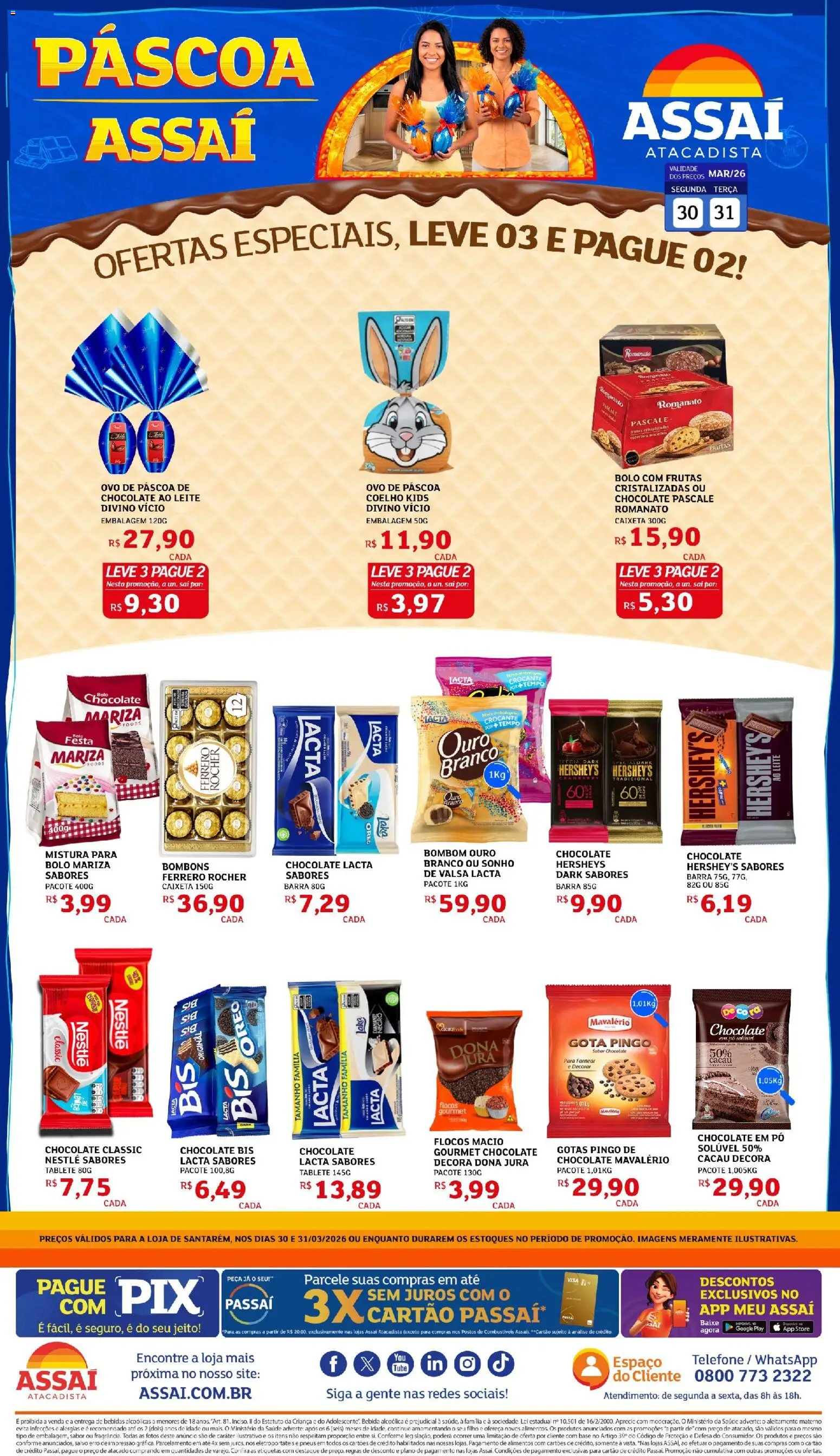 Assaí Atacadista Folheto - válido de 30.03.2026 | Página: 1 | Produtos: Ovo de páscoa, Pneus, Ferrero Rocher, Bebida