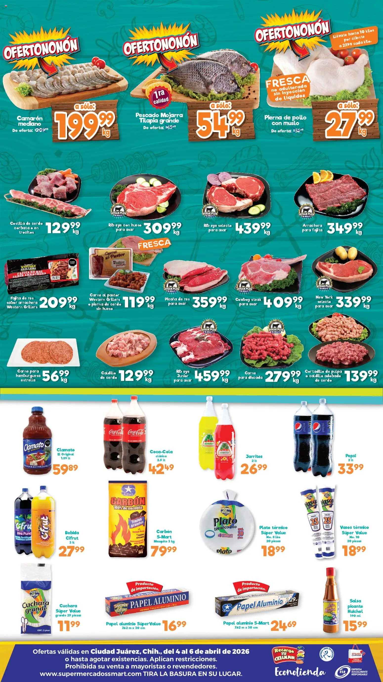 Nuevas ofertas de S-Mart válidas en toda la República Mexicana desde el 04.04.2026. ¡Encuentra las mejores ofertas en S-Mart folleto Ofertas de feria Juárez! | Página: 2 | Productos: Cerdo, Uva, Res, Vitaminas