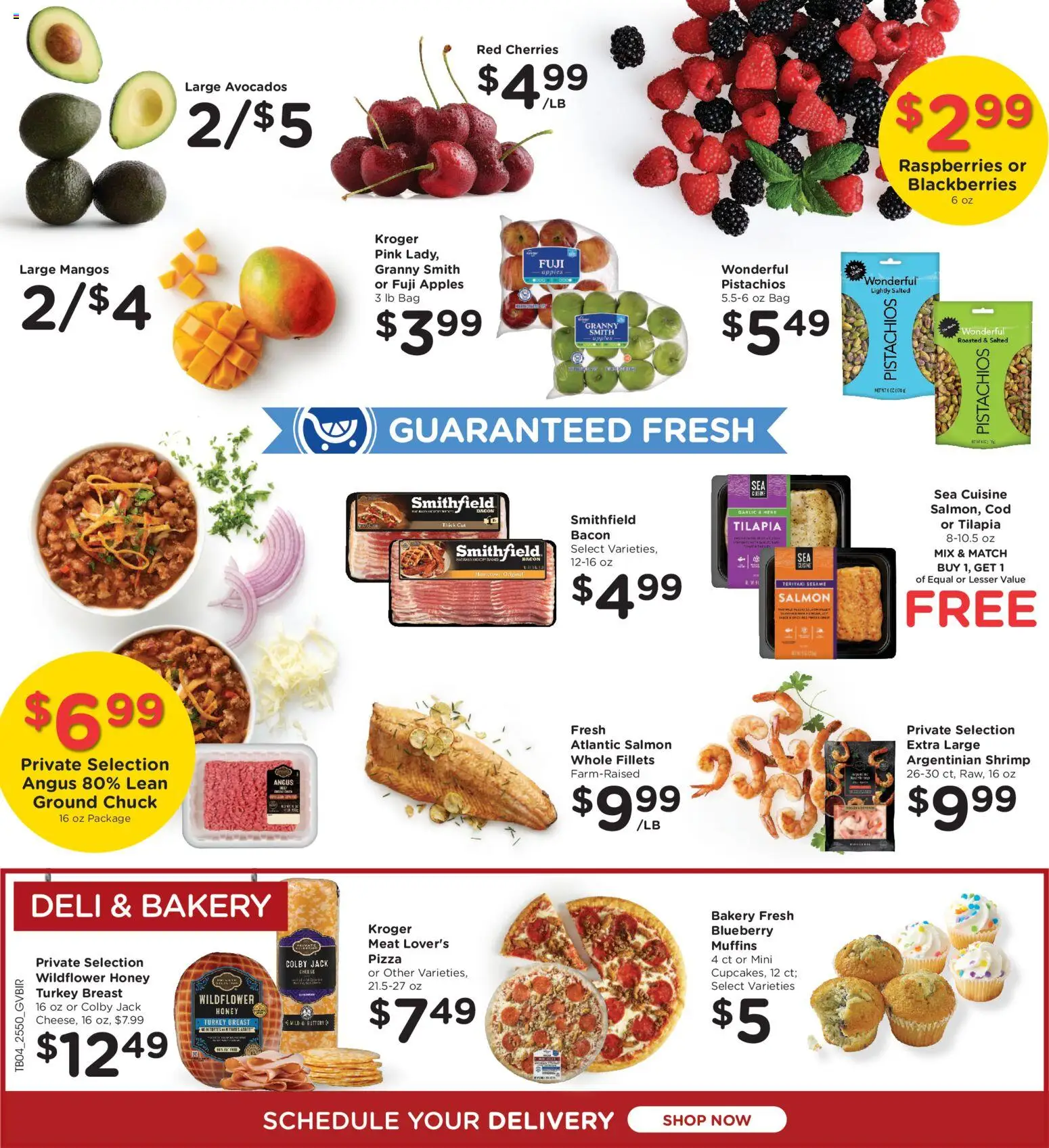 Kroger Ad - valid from 14.01.2026 | Page: 9 | Products: Bakery, Cherries, Pizza, Garlic