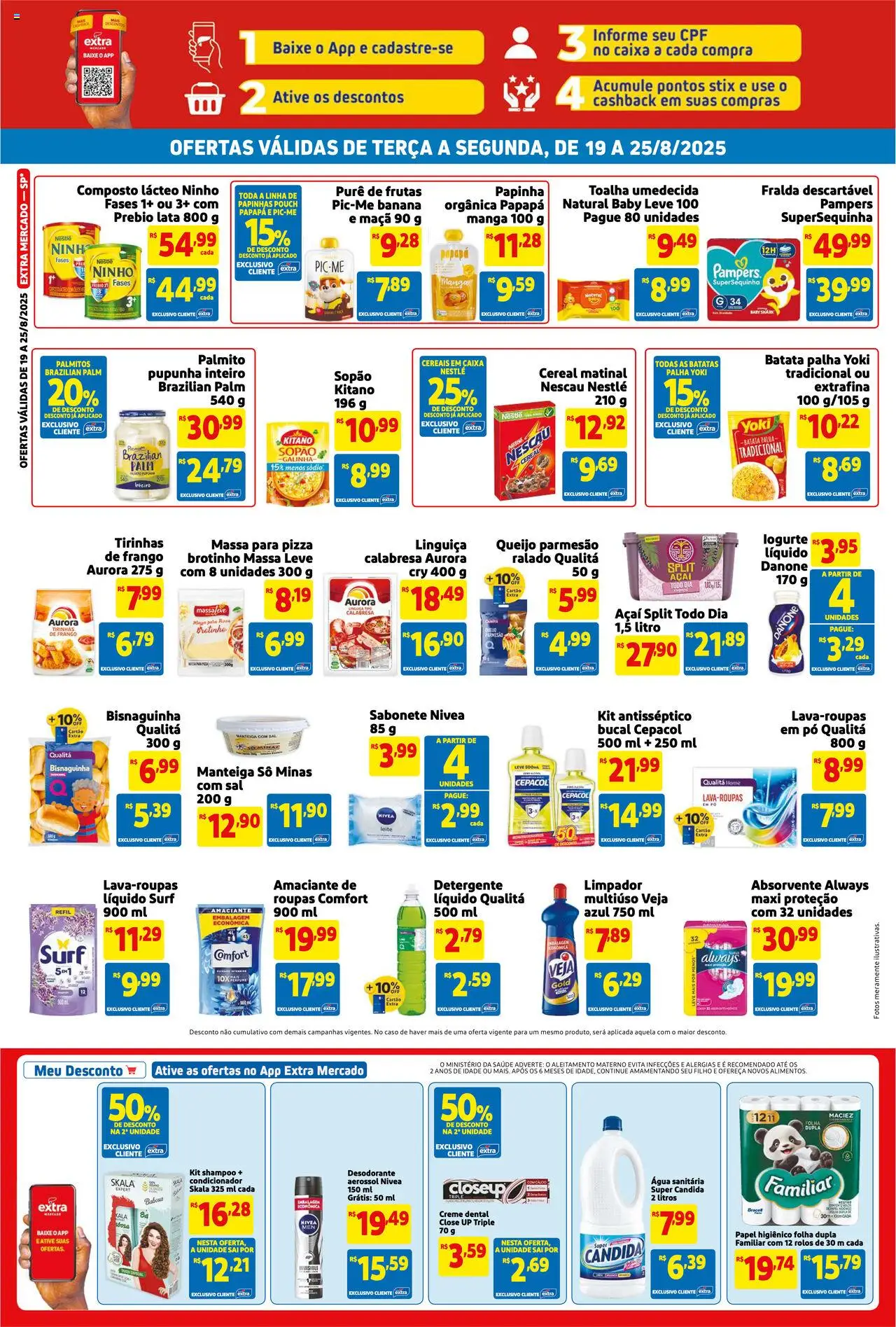 Extra Folheto - válido de 19.08.2025 | Página: 2 | Produtos: Pampers, Palmito, Cereais, Papinha