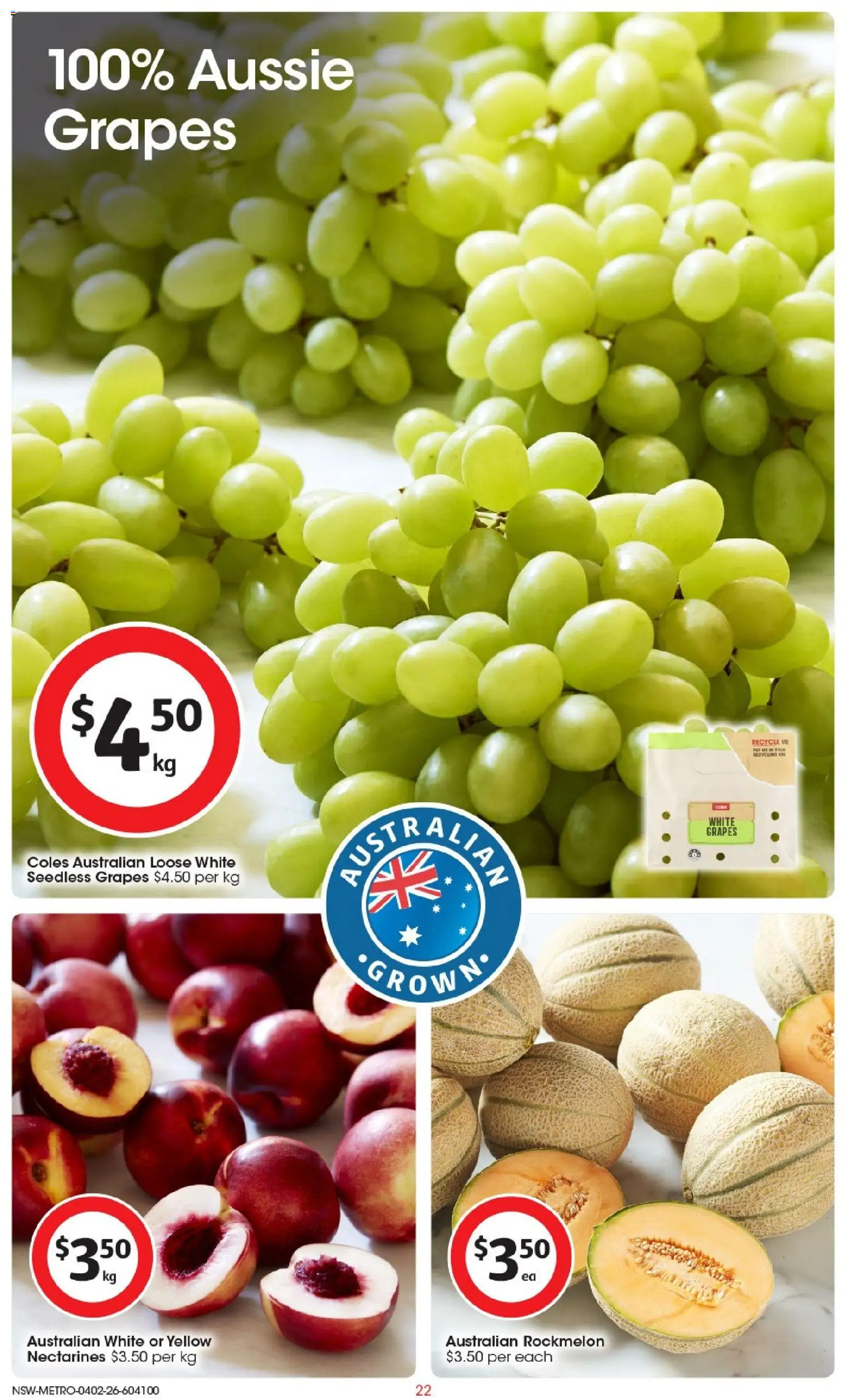 Coles catalogue - valid from 04.02.2026 | Page: 22 | Products: Grapes, Rockmelon