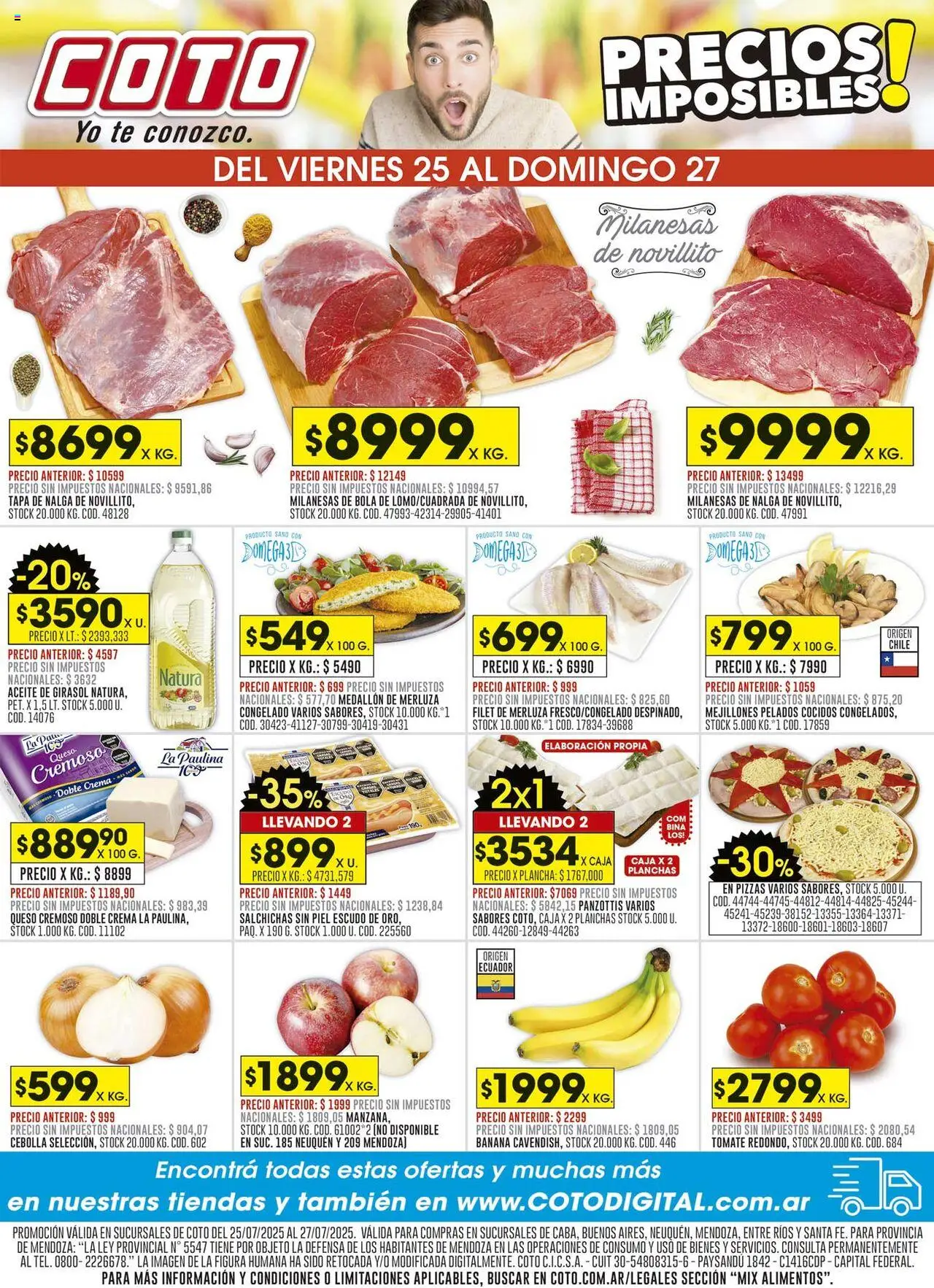 Coto Precios Imposibles │ válido desde el 25.07.2025 | Página: 1 | Productos: Tomate, Plancha, Té, Crema
