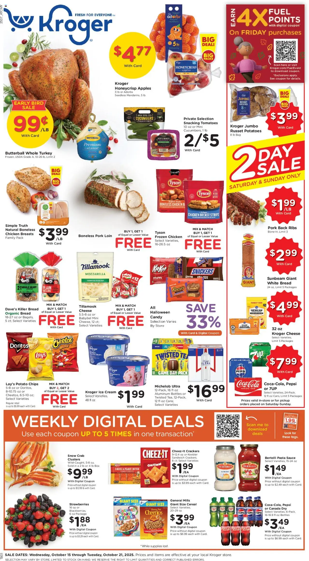 Kroger Weekly Ad - valid from 15.10.2025 | Page: 1 | Products: Tomatoes, Chips, Ice cream, Potatoes