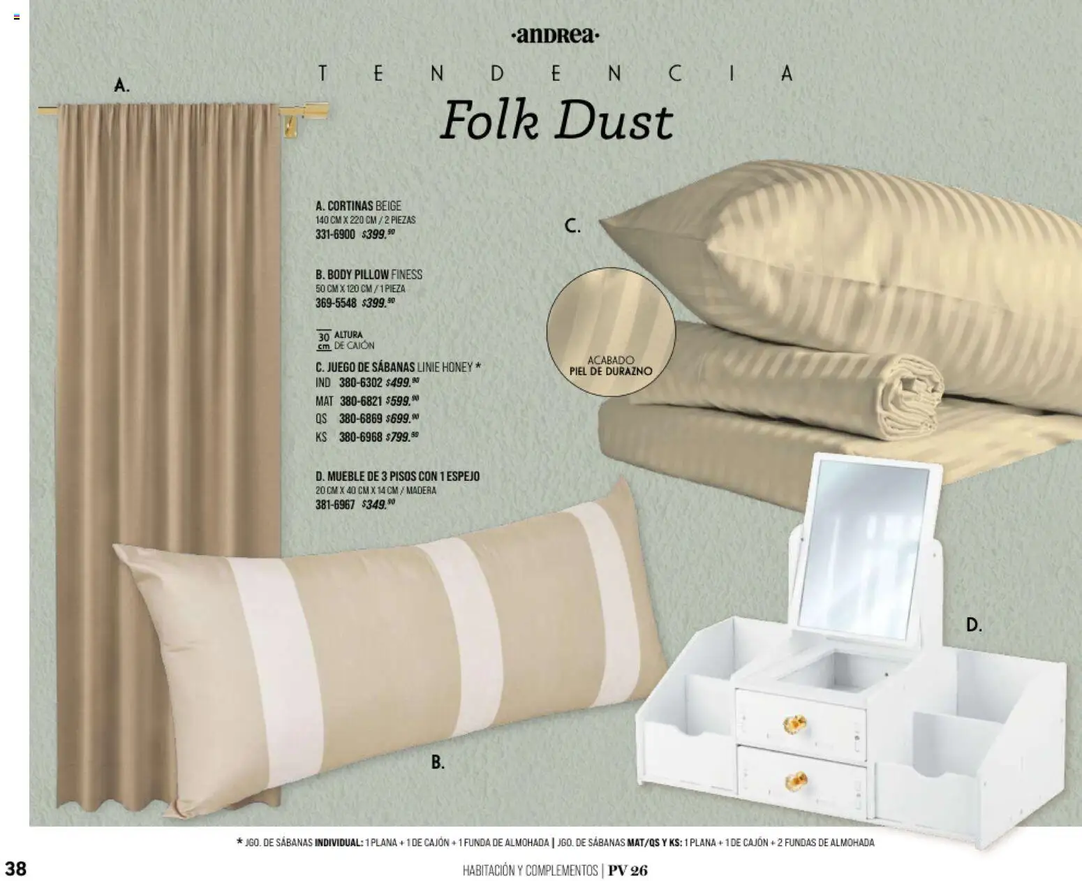 Nuevas ofertas de Andrea válidas en toda la República Mexicana desde el 25.01.2026. ¡Encuentra las mejores ofertas en Andrea catálogo Home! | Página: 38 | Productos: Durazno, Juego, Funda, Espejo