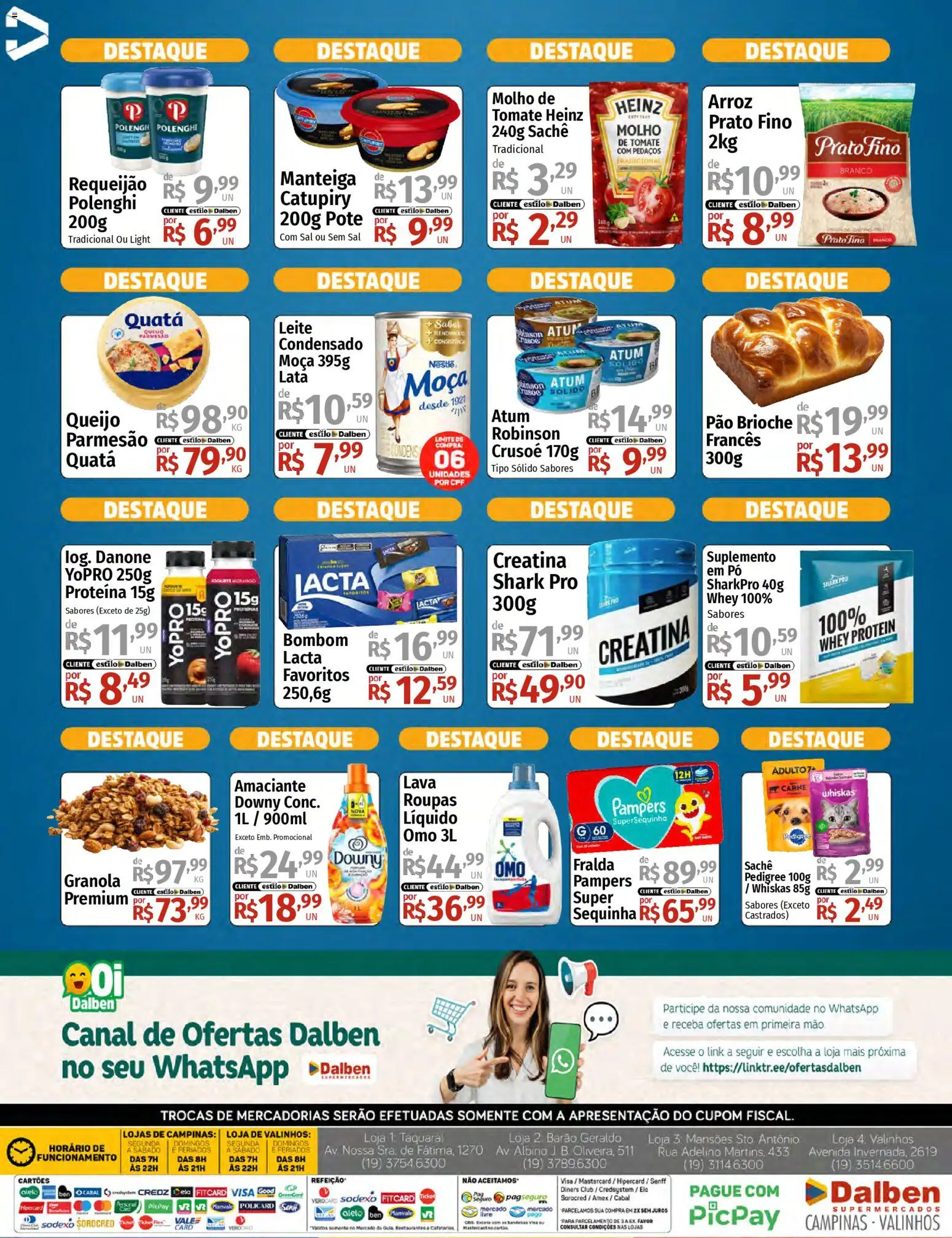 Supermercado Dalben Folheto - válido de 27.03.2026 | Página: 2 | Produtos: Creatina, Queijo, Pão, Catupiry