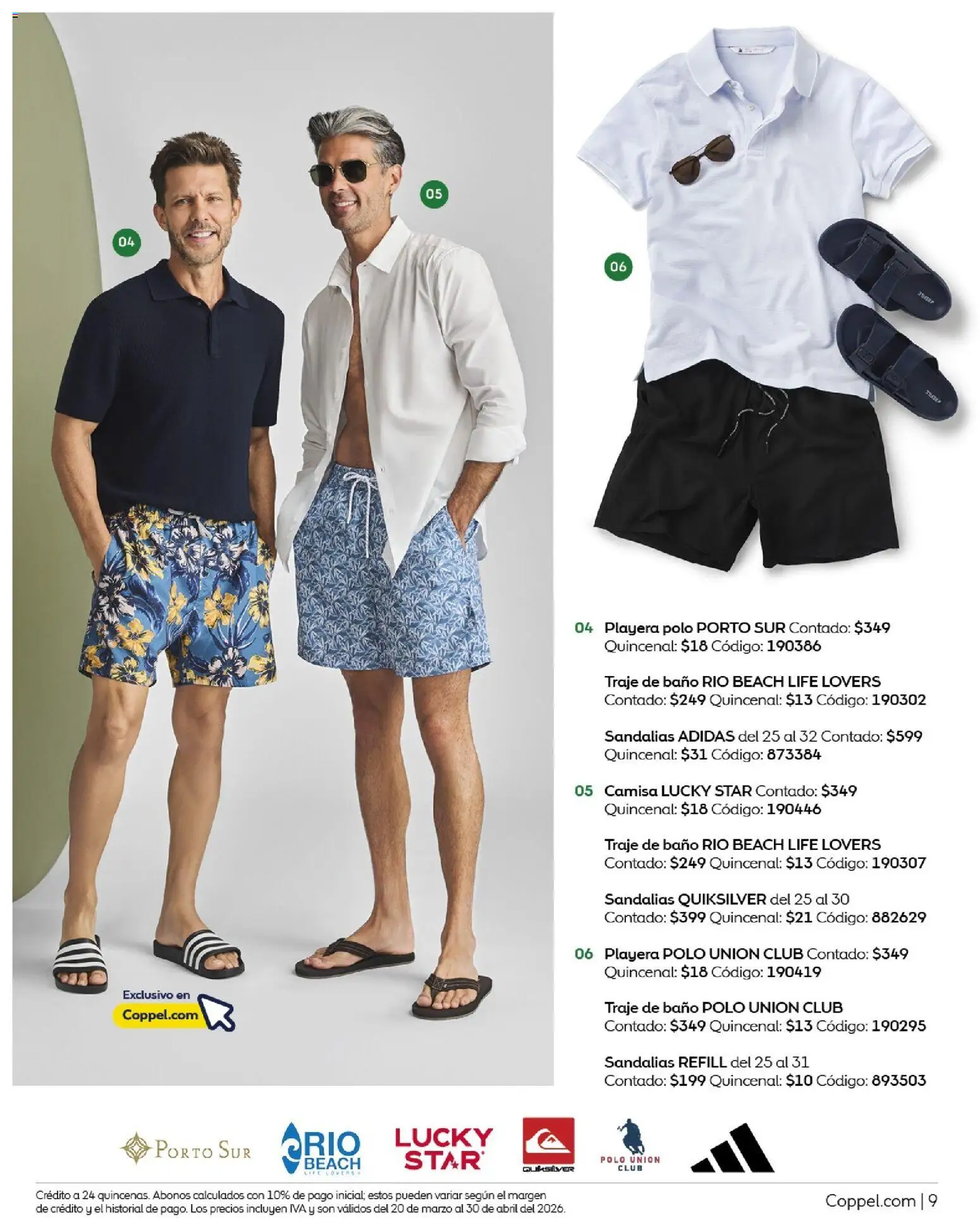 Nuevas ofertas de Coppel válidas en toda la República Mexicana desde el 01.03.2026. ¡Encuentra las mejores ofertas en Coppel catálogo Vacaciones Semana Santa! | Página: 9 | Productos: Traje, Playera, Traje de baño, Sandalias