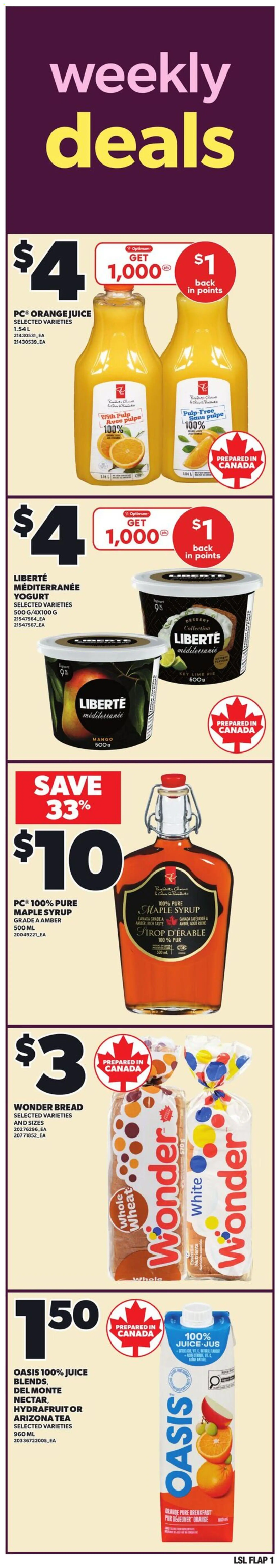 Loblaws flyer valid from 15.01.2026 | Page: 1 | Products: Tea, Yogurt, Bread, Juice