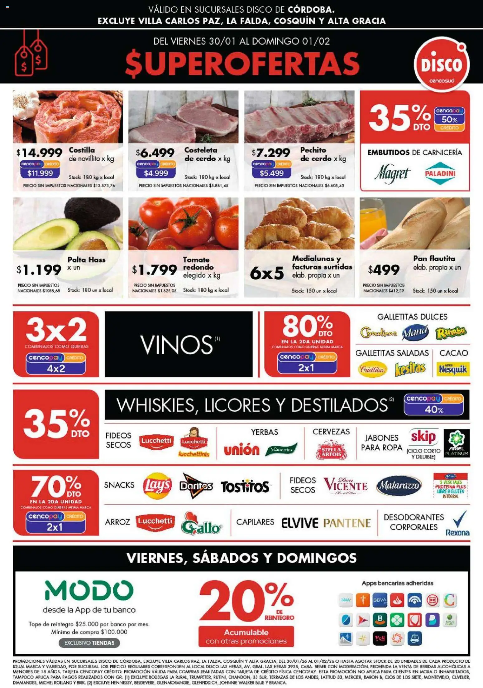 Disco - Ofertas | Córdoba │ válido desde el 29.01.2026 | Página: 1 | Productos: Banco, Galletitas, Ropa, Palta