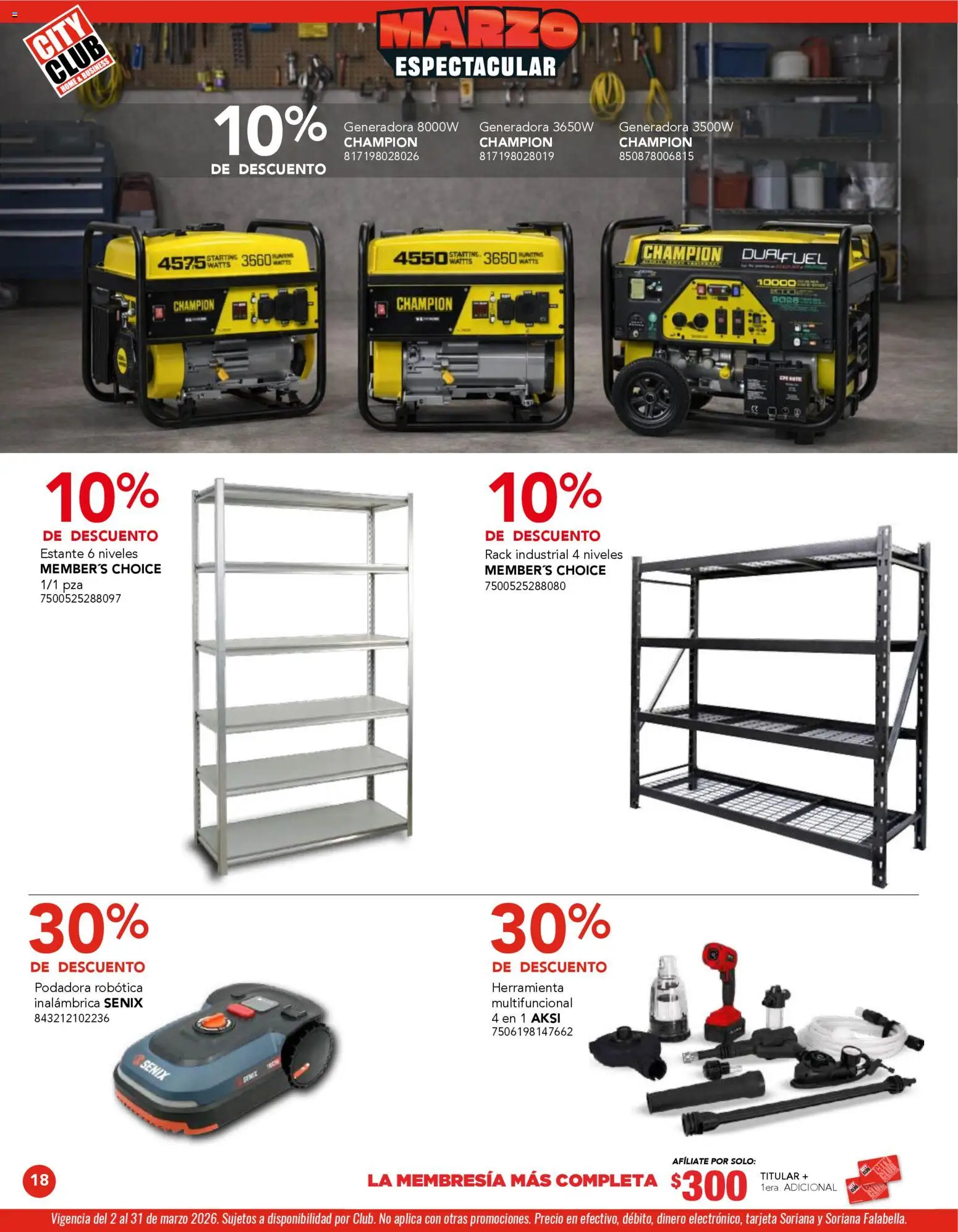 Nuevas ofertas de City Club válidas en toda la República Mexicana desde el 02.03.2026. ¡Encuentra las mejores ofertas en City Club catálogo! | Página: 18 | Productos: Estante, Podadora