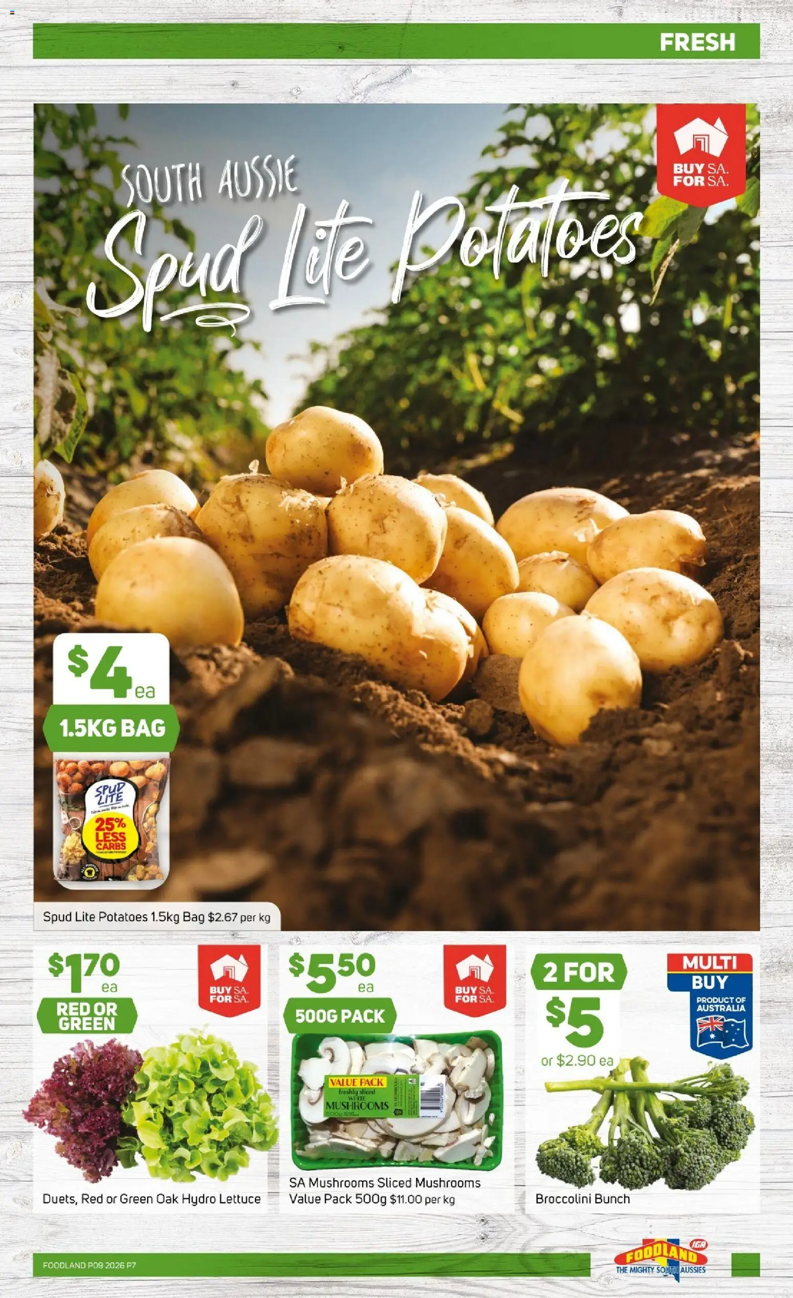 Foodland catalogue - valid from 25.02.2026 | Page: 7 | Products: Lettuce, Mushrooms, Potatoes, Bag