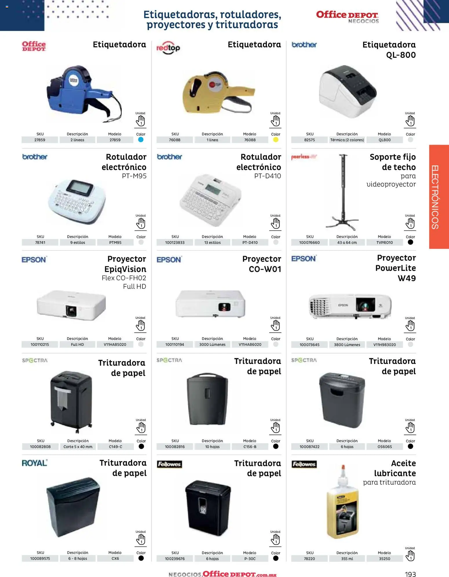 Nuevas ofertas de Office Depot válidas en toda la República Mexicana desde el 12.01.2026. ¡Encuentra las mejores ofertas en Office Depot catálogo 2026! | Página: 195 | Productos: Aceite, Proyector, Trituradora