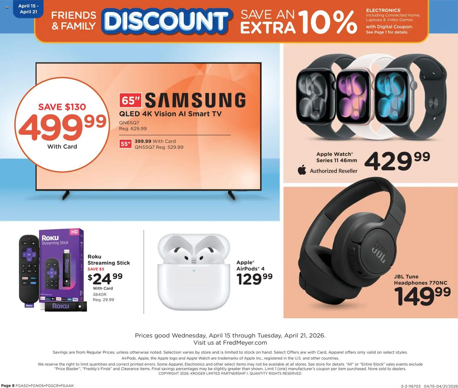 Fred Meyer Home & Apparel - valid from 15.04.2026 | Page: 8 | Products: Watch, Tv, Video, Headphones