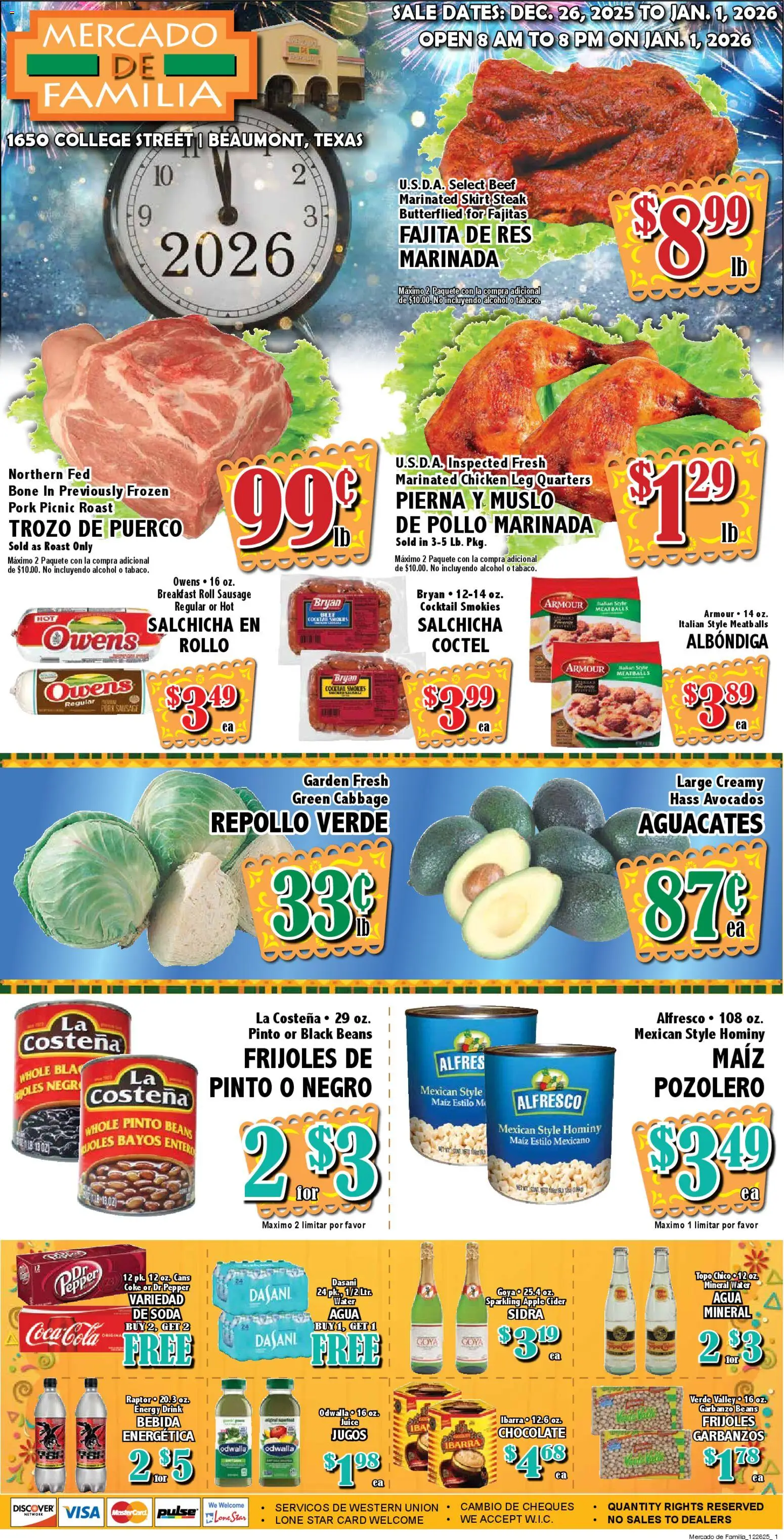 Market Basket Mercado - valid from 26.12.2025 | Page: 1 | Products: Chocolate, Water, Sausage, Cabbage