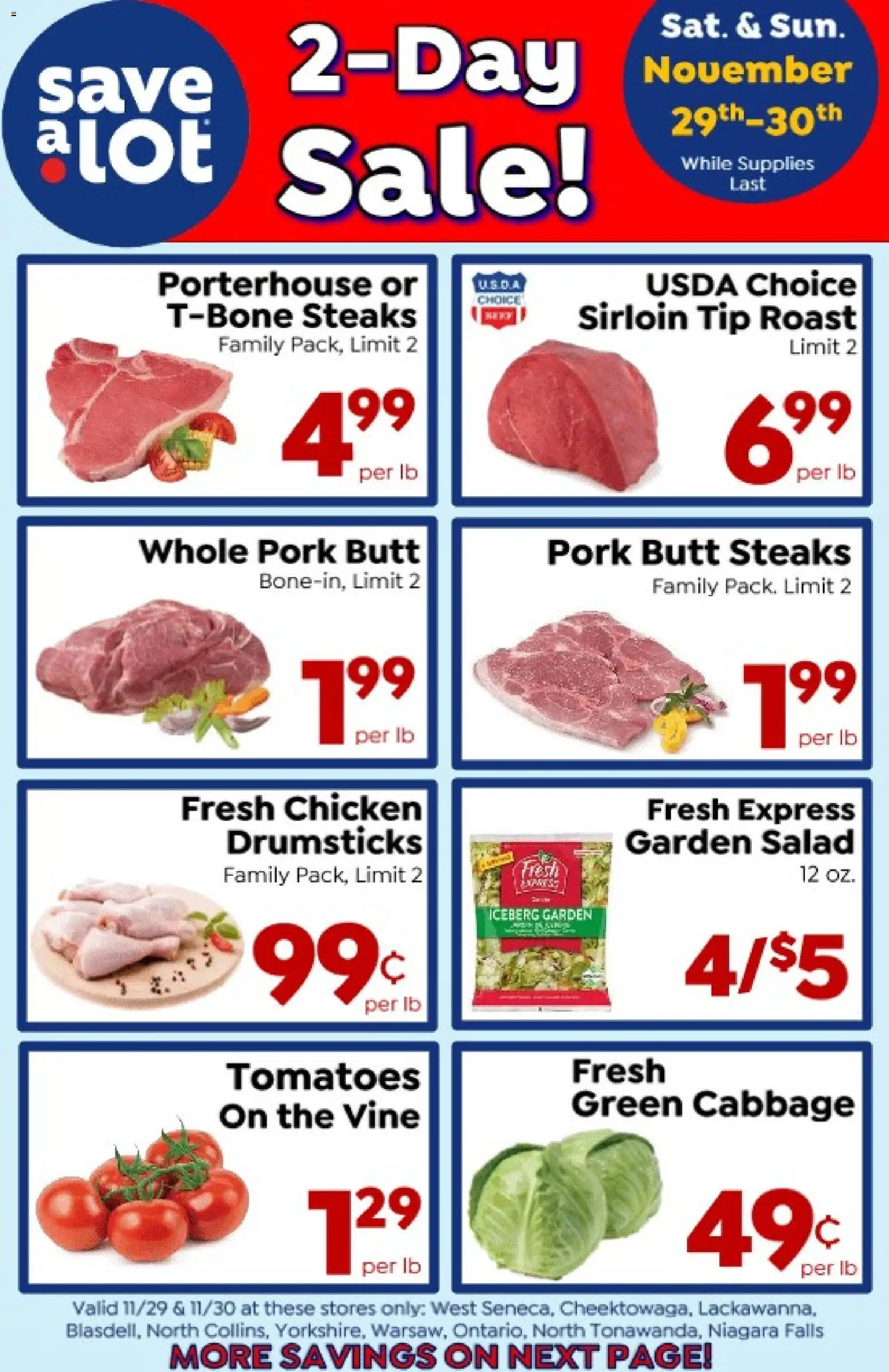 Save a Lot Special Promotion - valid from 29.11.2025 | Page: 1 | Products: Pork, Tomatoes, Salad, Cabbage