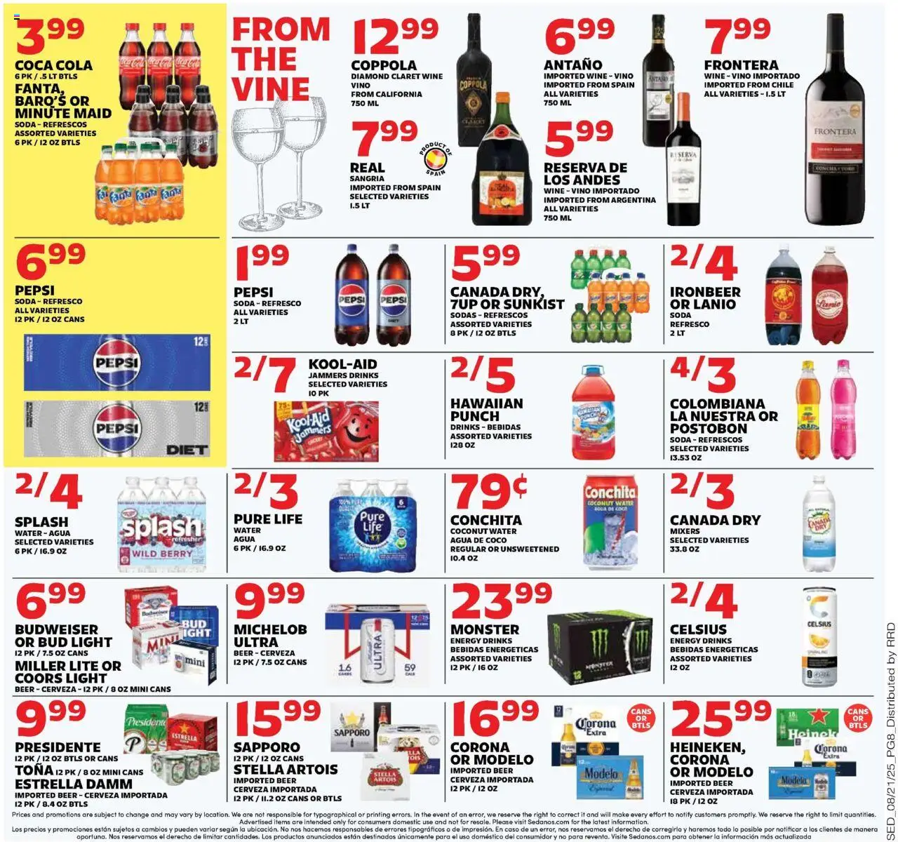 Sedano's Weekly Ad - FL - valid from 20.08.2025 | Page: 8 | Products: Wine, Beer, Water