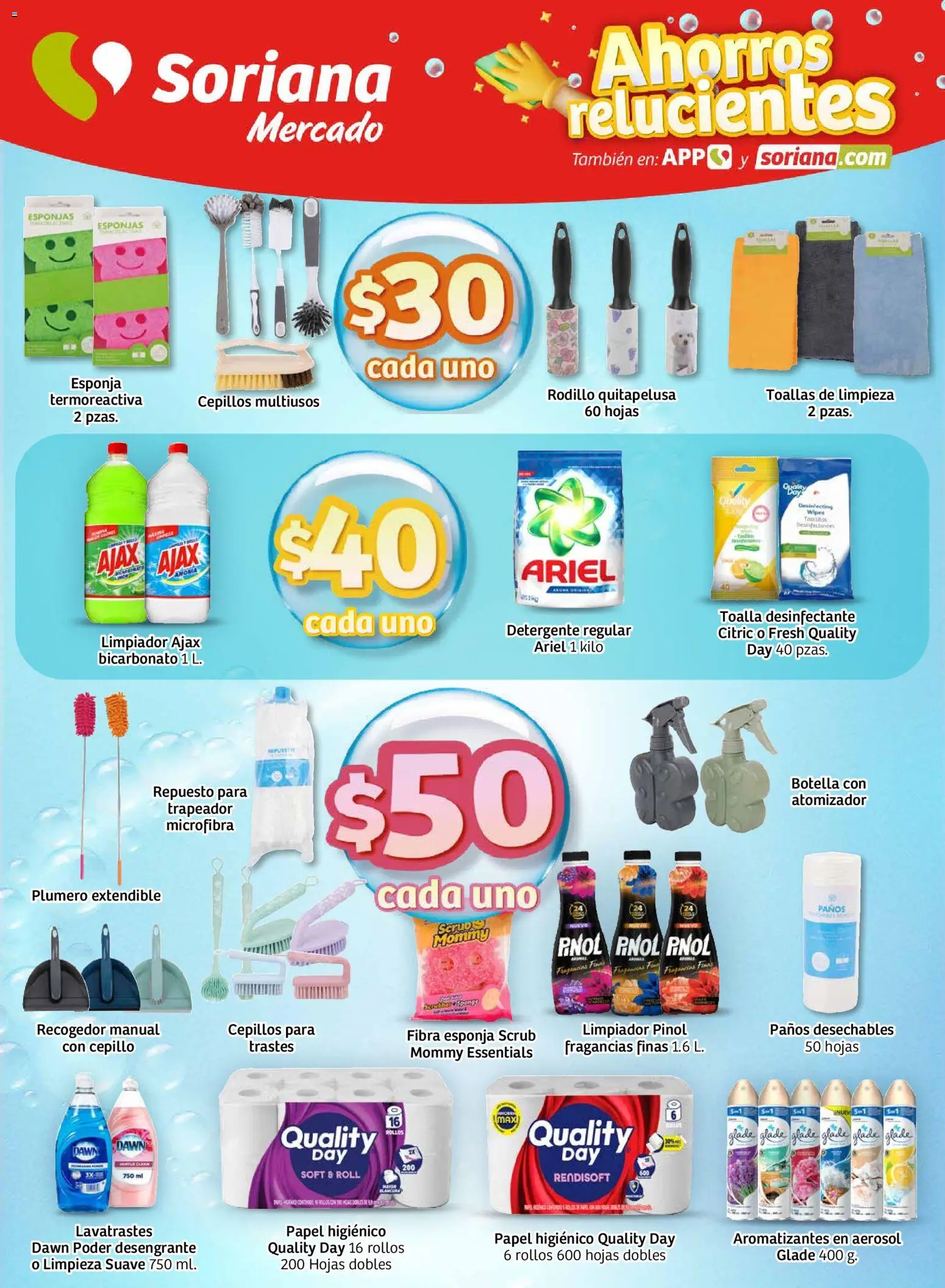 Nuevas ofertas de Soriana válidas en toda la República Mexicana desde el 15.01.2026. ¡Encuentra las mejores ofertas en Soriana - Ahorros relucientes Mercado Nacional! | Página: 7 | Productos: Cepillo, Esponja, Toalla, Trapeador