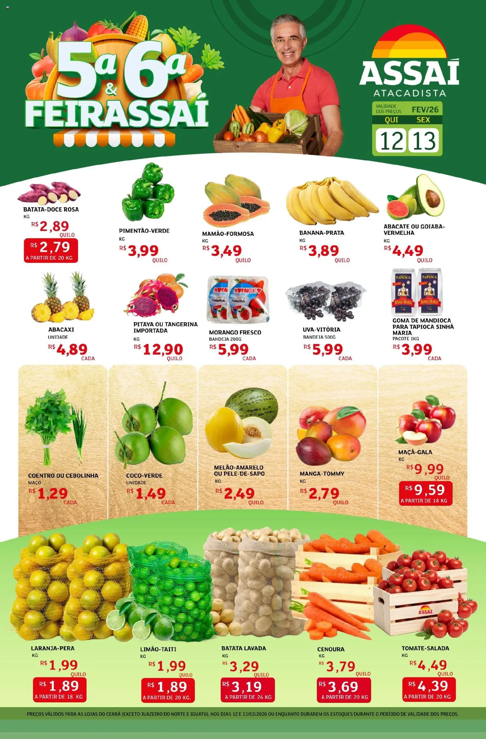 Assaí Atacadista Folheto - válido de 12.02.2026 | Página: 1 | Produtos: Tapioca, Abacaxi, Cenoura, Batata