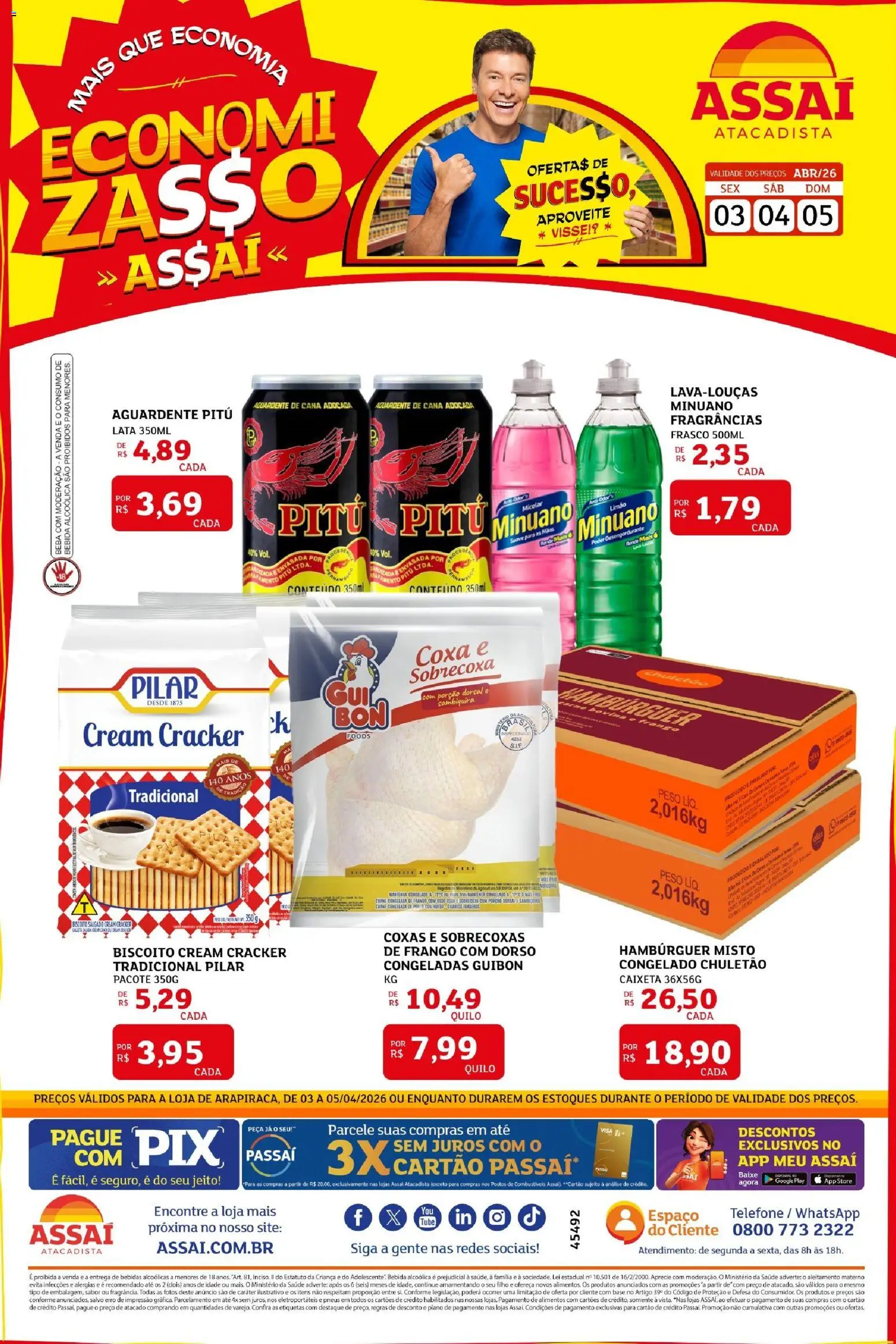 Assaí Atacadista Folheto - válido de 04.04.2026 | Página: 1 | Produtos: Suco, Pneus, Telefone, Cream cracker