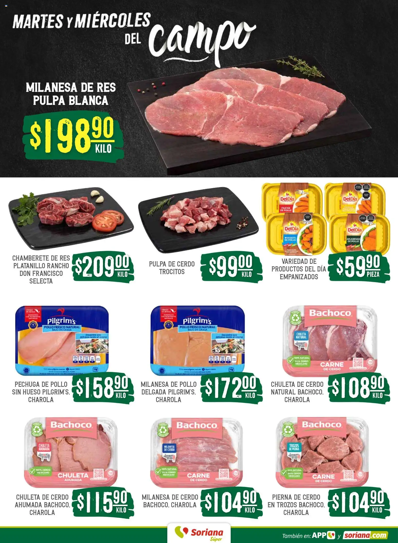 Nuevas ofertas de Soriana válidas en toda la República Mexicana desde el 28.04.2026. ¡Encuentra las mejores ofertas en Soriana Martes y Miércoles del Campo Súper: Nuevo León, Ciudad Victoria y Tampico! | Página: 4 | Productos: Pollo, Milanesa, Cerdo, Res