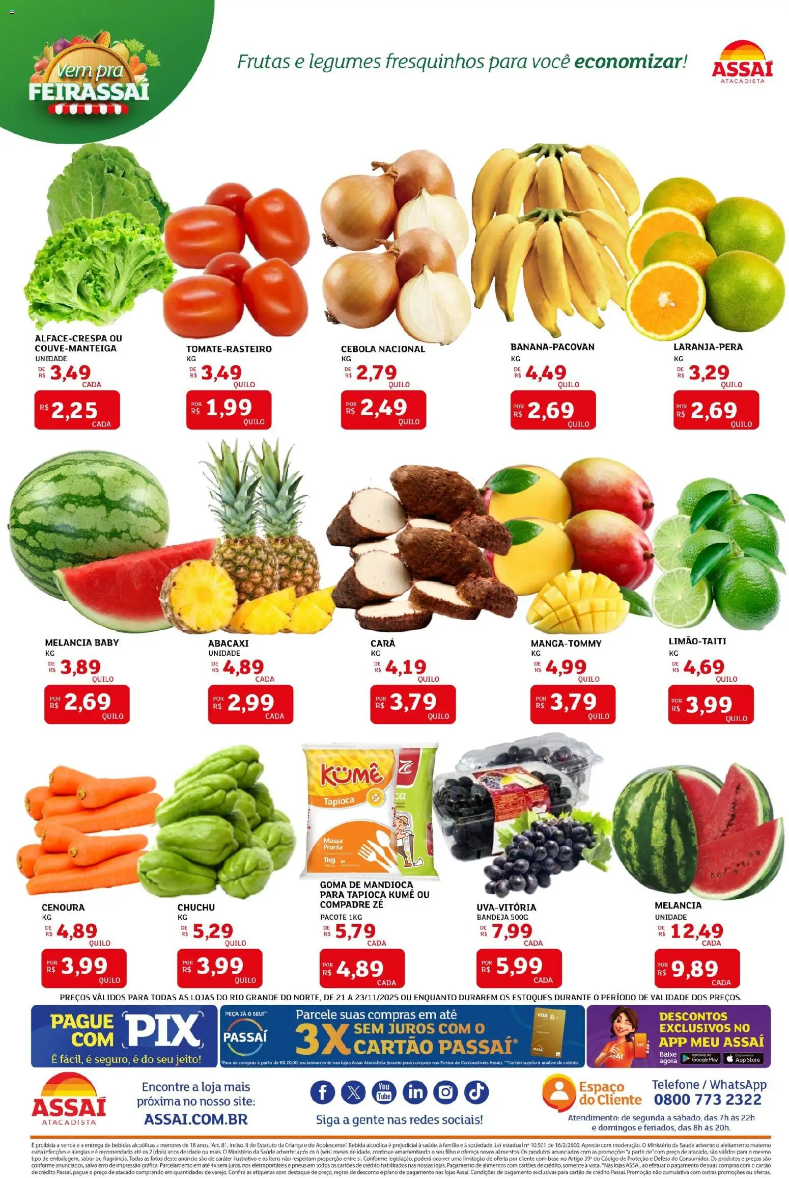 Assaí Atacadista Folheto - válido de 21.11.2025 | Página: 3 | Produtos: Base, Abacaxi, Massa, Bebida
