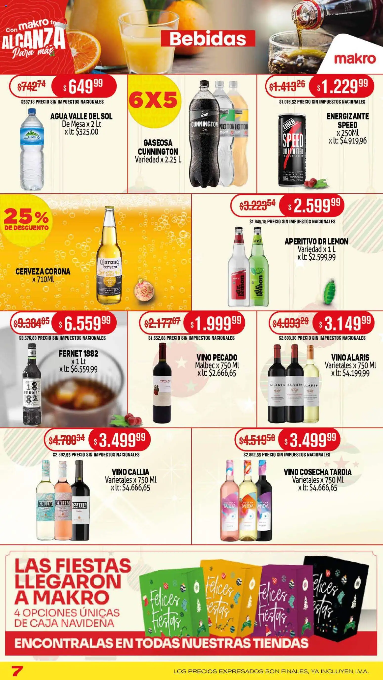 Makro ofertas │ válido desde el 01.12.2025 | Página: 7 | Productos: Fernet, Gaseosa, Agua, Vino