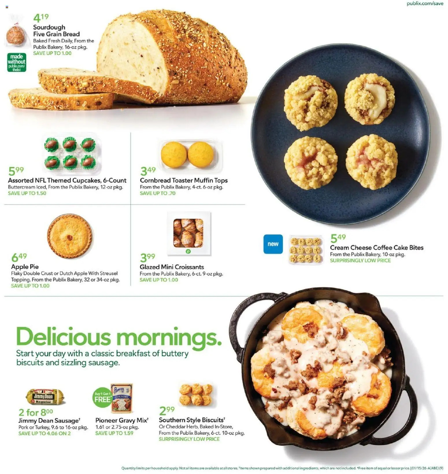 Publix Weekly Ad - valid from 14.01.2026 | Page: 9 | Products: Bread, Pork, Cream, Muffin