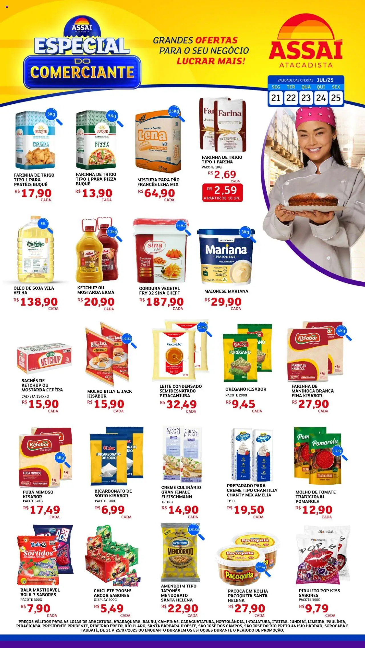 Assaí Atacadista Folheto - válido de 21.07.2025 | Página: 1 | Produtos: Farinha de trigo, Fubá, Pizza, Chiclete