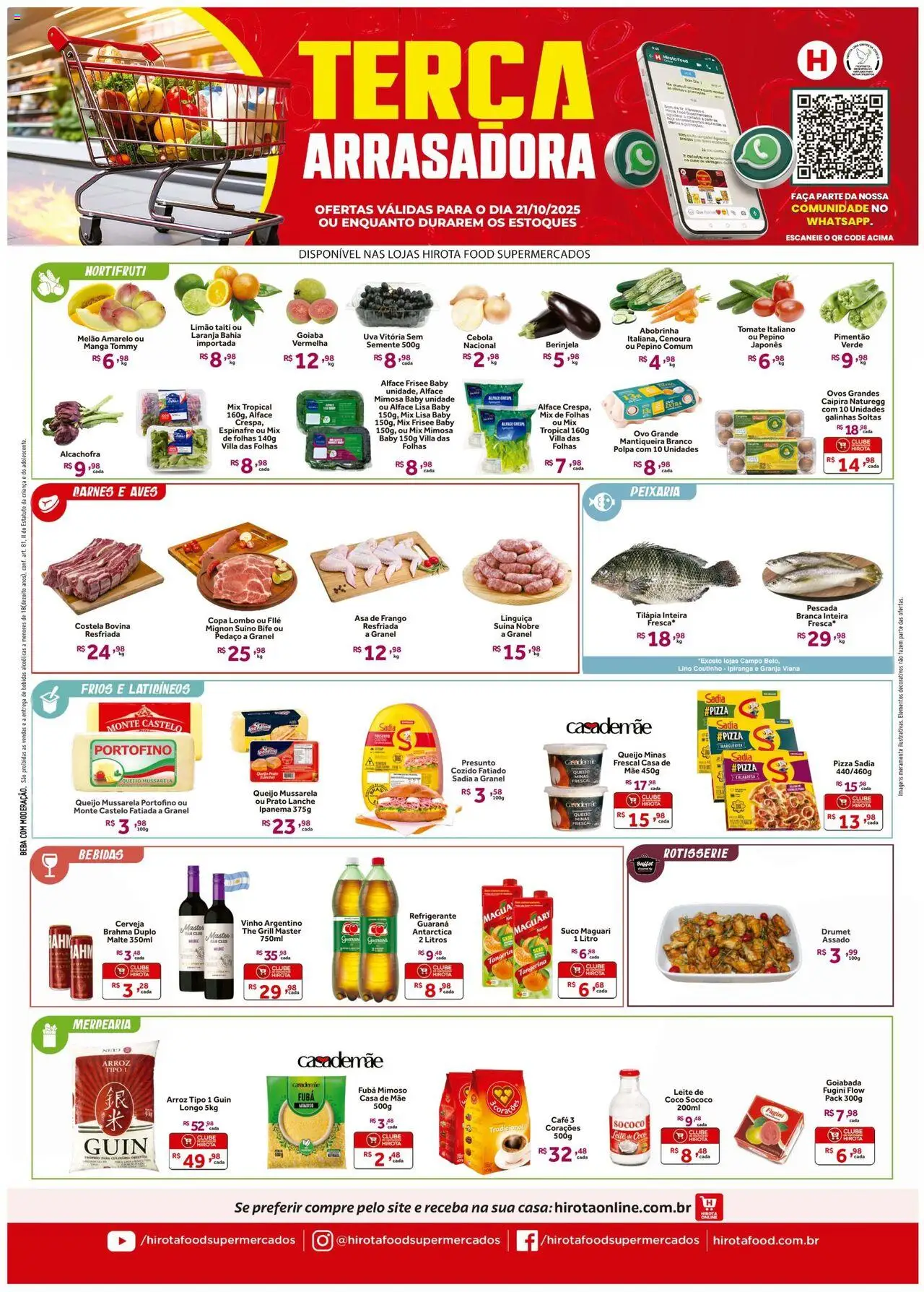 Hirota Food Folheto - válido de 21.10.2025 | Página: 1 | Produtos: Berinjela, Linguiça, Frango, Goiabada