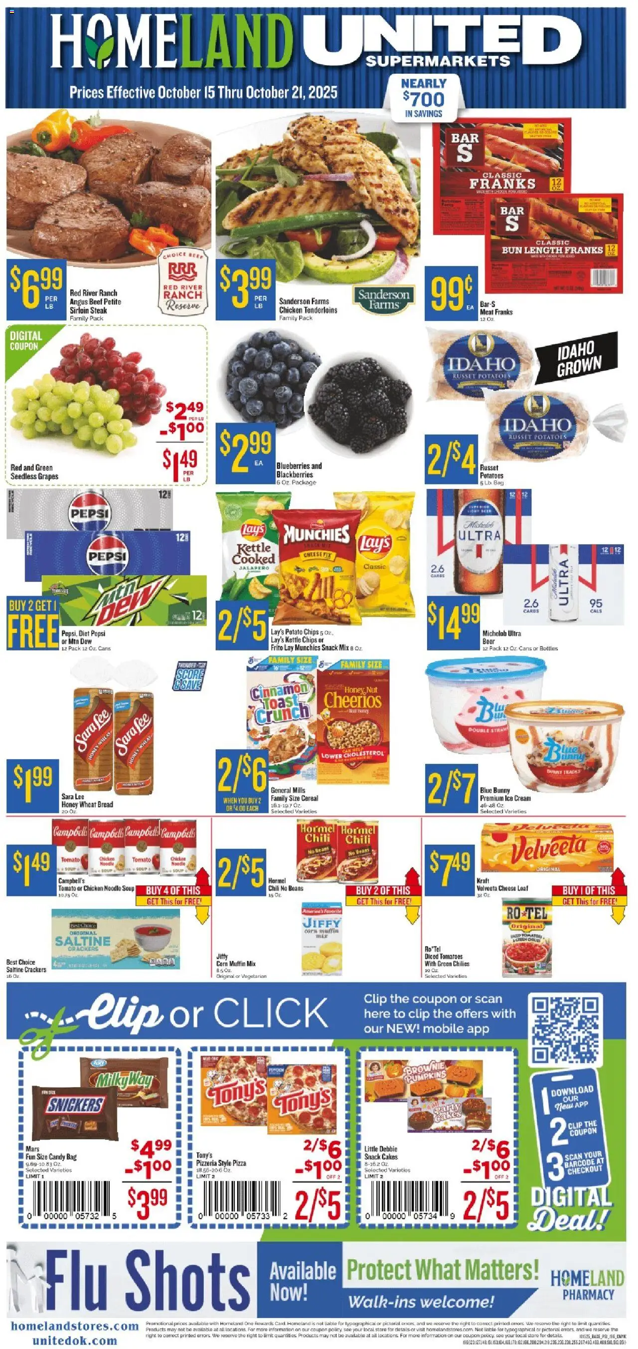 Homeland Weekly Ad - valid from 15.10.2025 | Page: 1 | Products: Pizza, Chips, Grapes, Bag