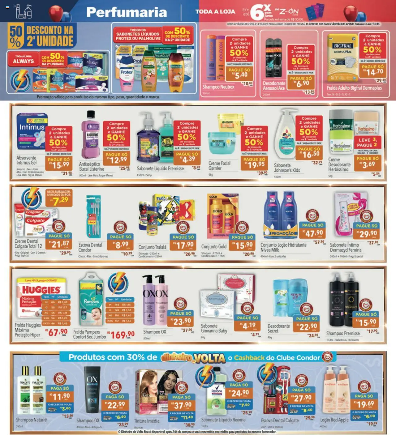 Supermercados Condor Folheto - válido de 25.09.2025 | Página: 24 | Produtos: Fralda pampers, Condicionador, Escova, Sabonete