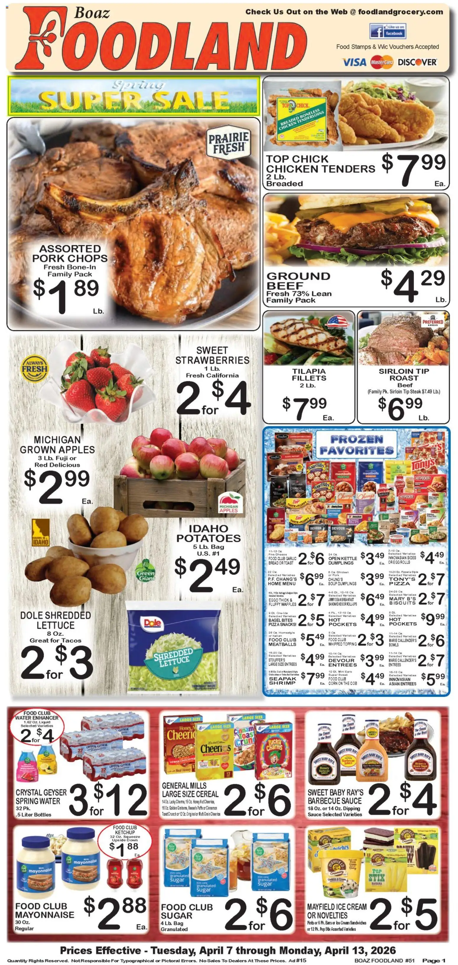 Foodland Weekly Ad - valid from 07.04.2026 | Page: 1 | Products: Corn, Pork, Cream, Water